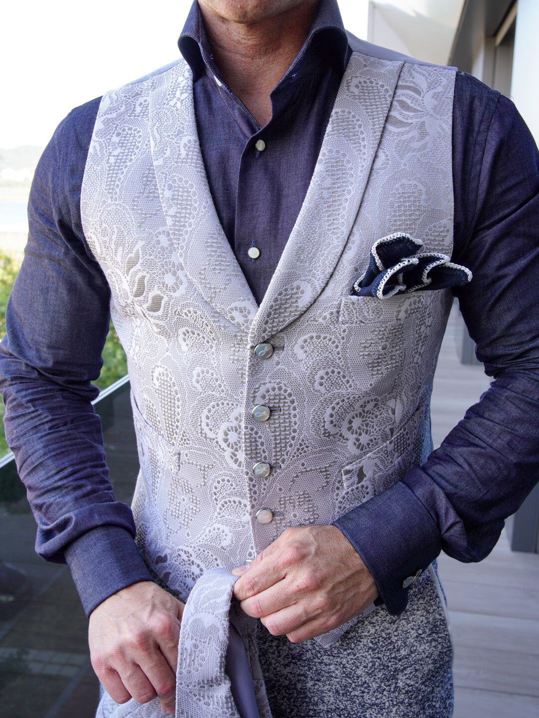 Grigio Damask Ciottoli Waistcoat-1
