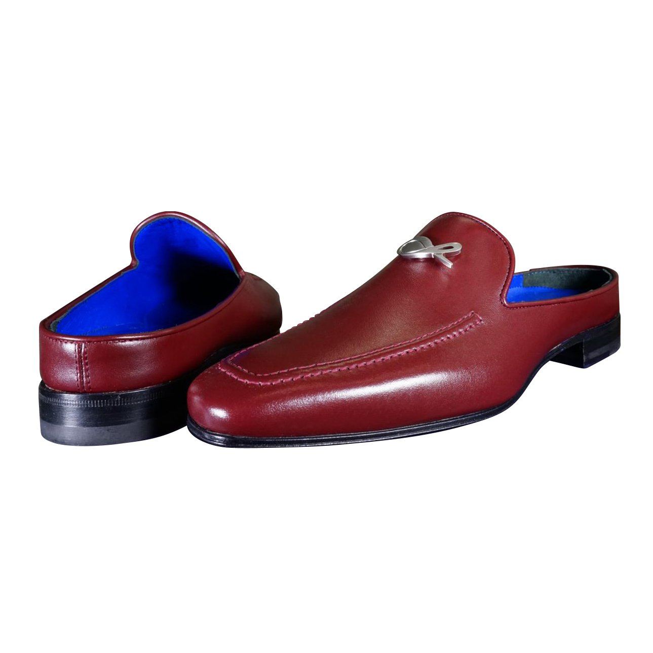 Bordo With Silver Hardware Leather Slippers-4