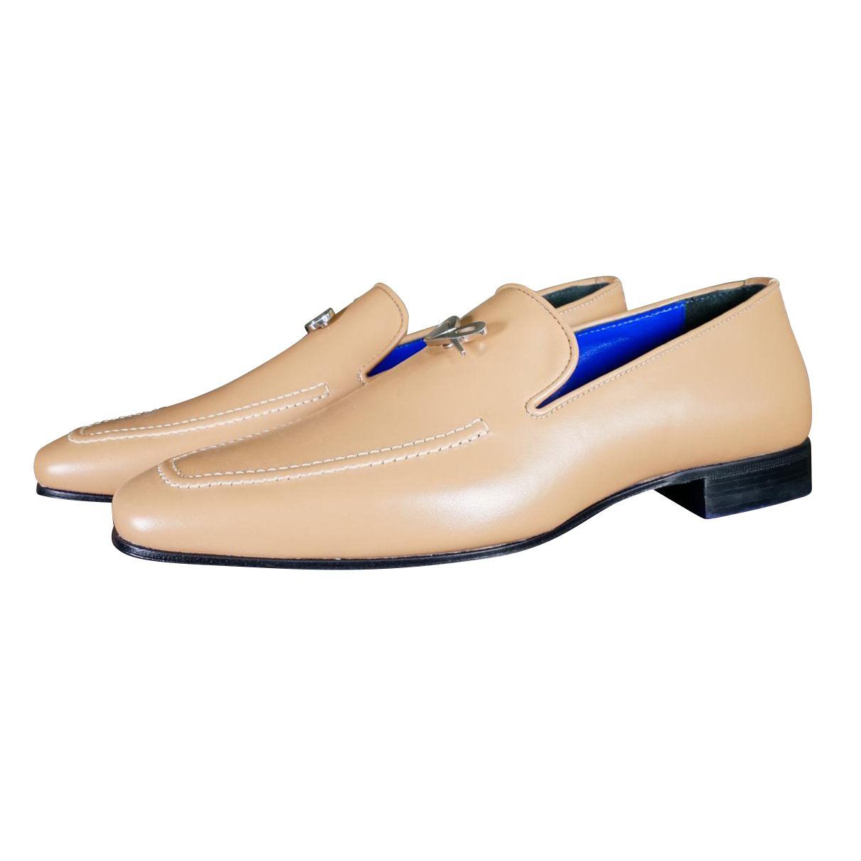 Latte With Silver Hardware Leather Loafers-4