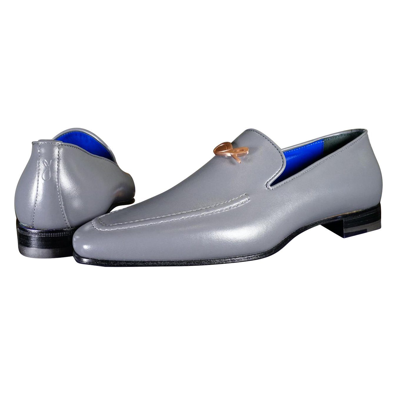 Grafite With Rose Gold Hardware Leather Loafers-3