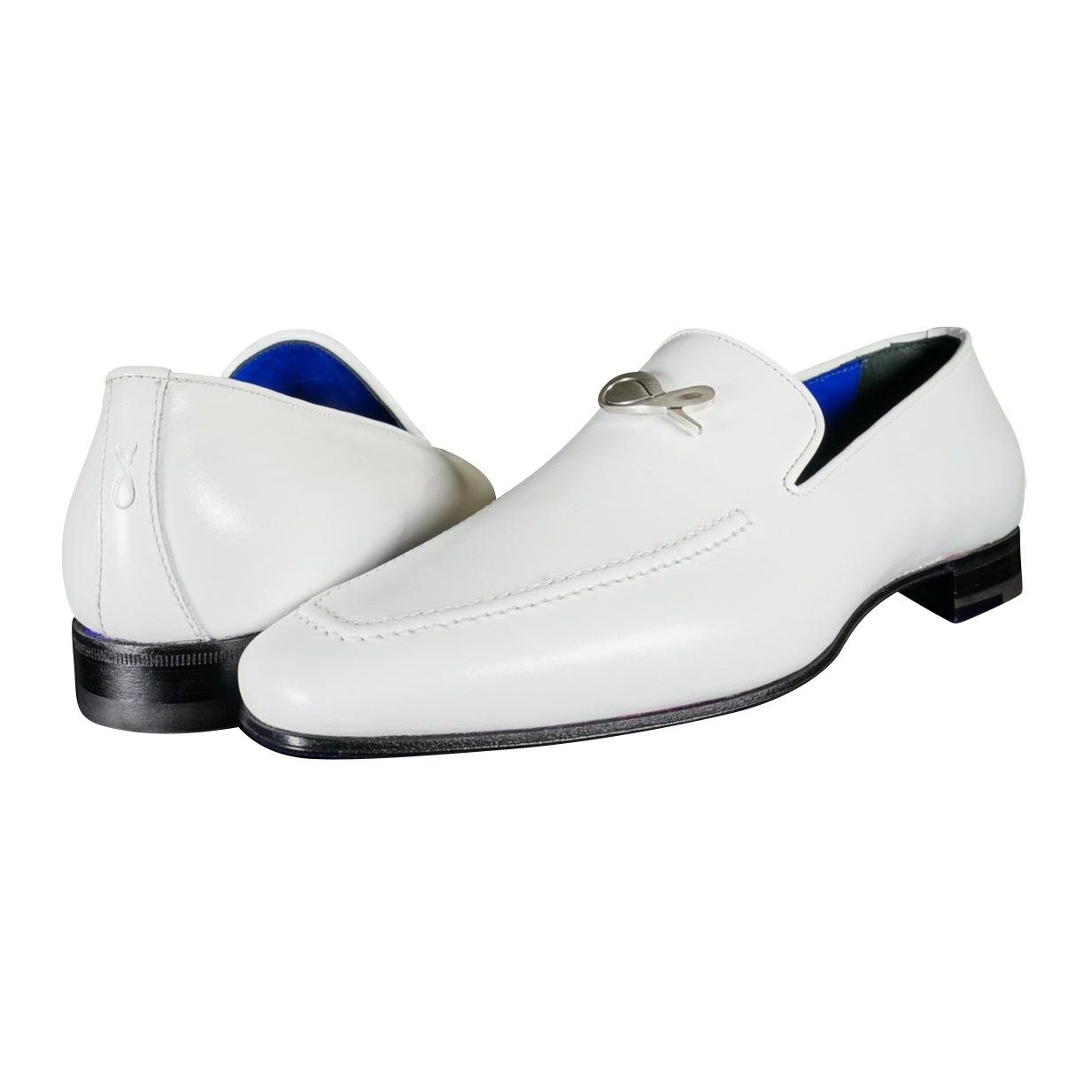 Bianco With Silver Hardware Leather Loafers-3