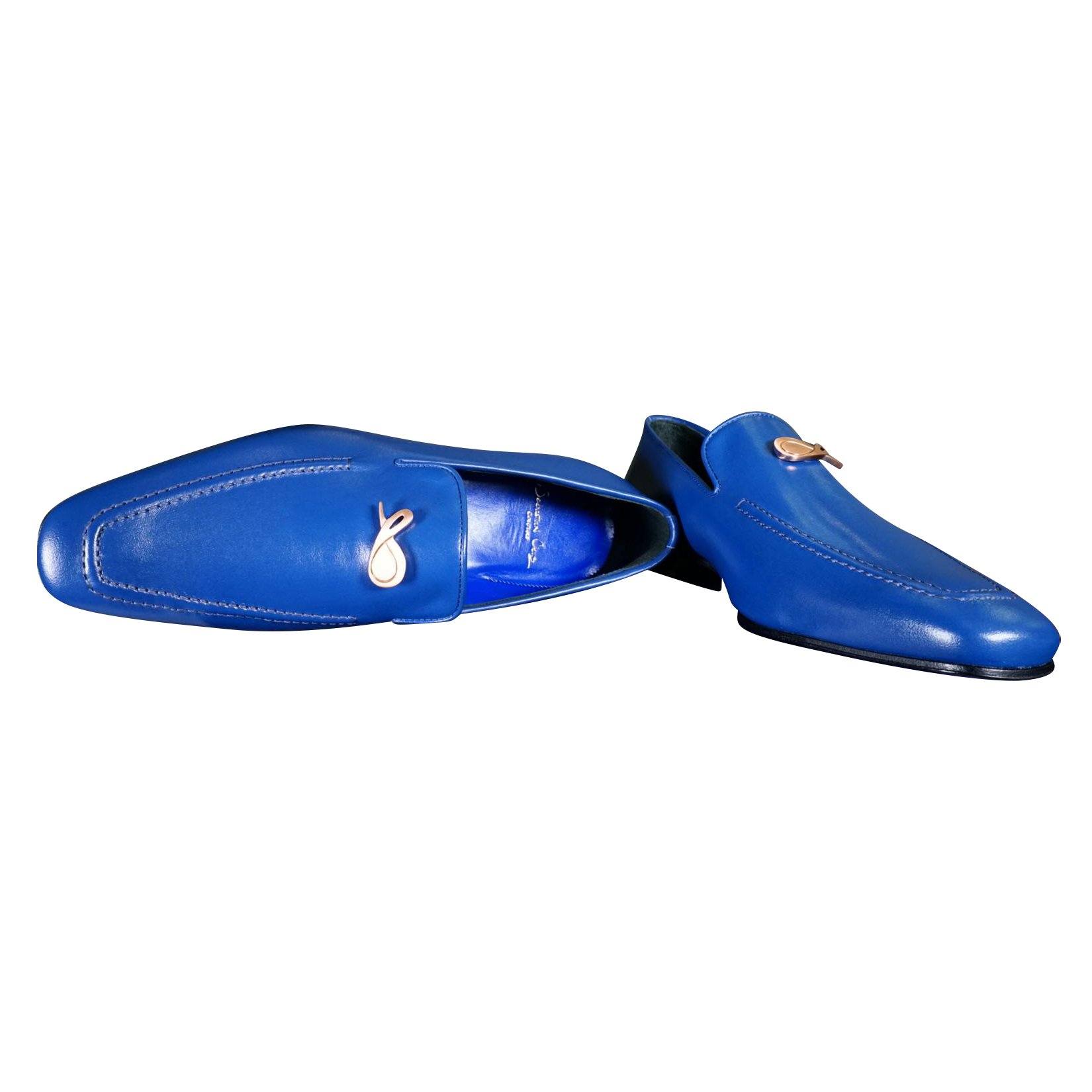 Cobalt With Rose Gold Hardware Leather Loafer-8
