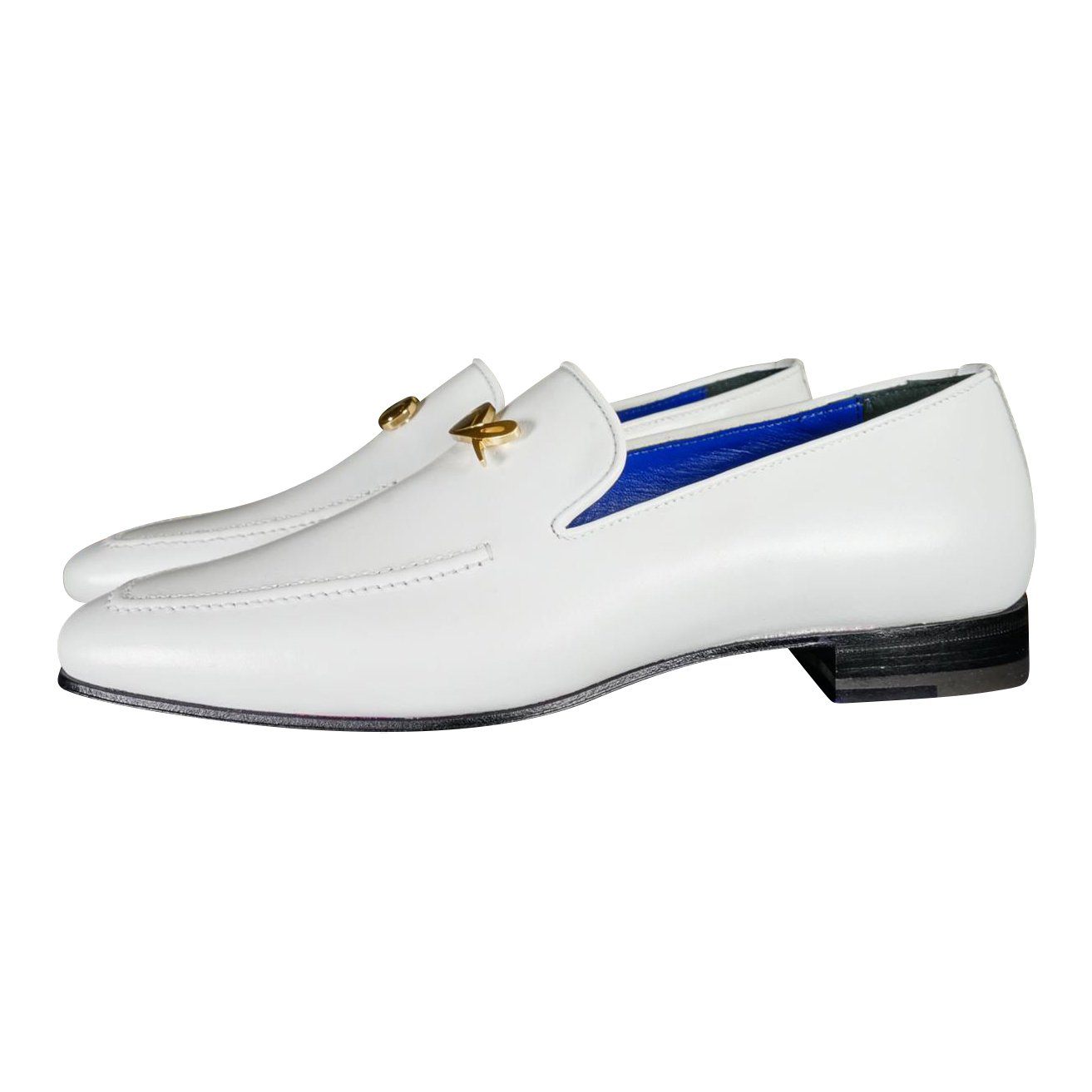 Bianco With Yellow Gold Hardware Leather Loafers-5