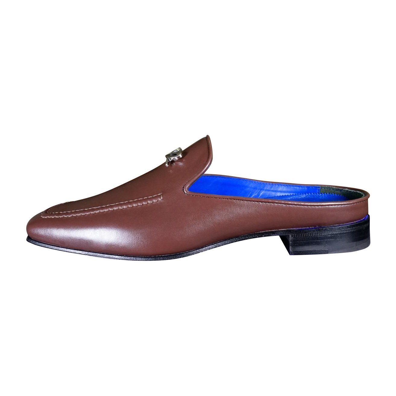 Cacao With Silver Hardware Leather Slipper-4