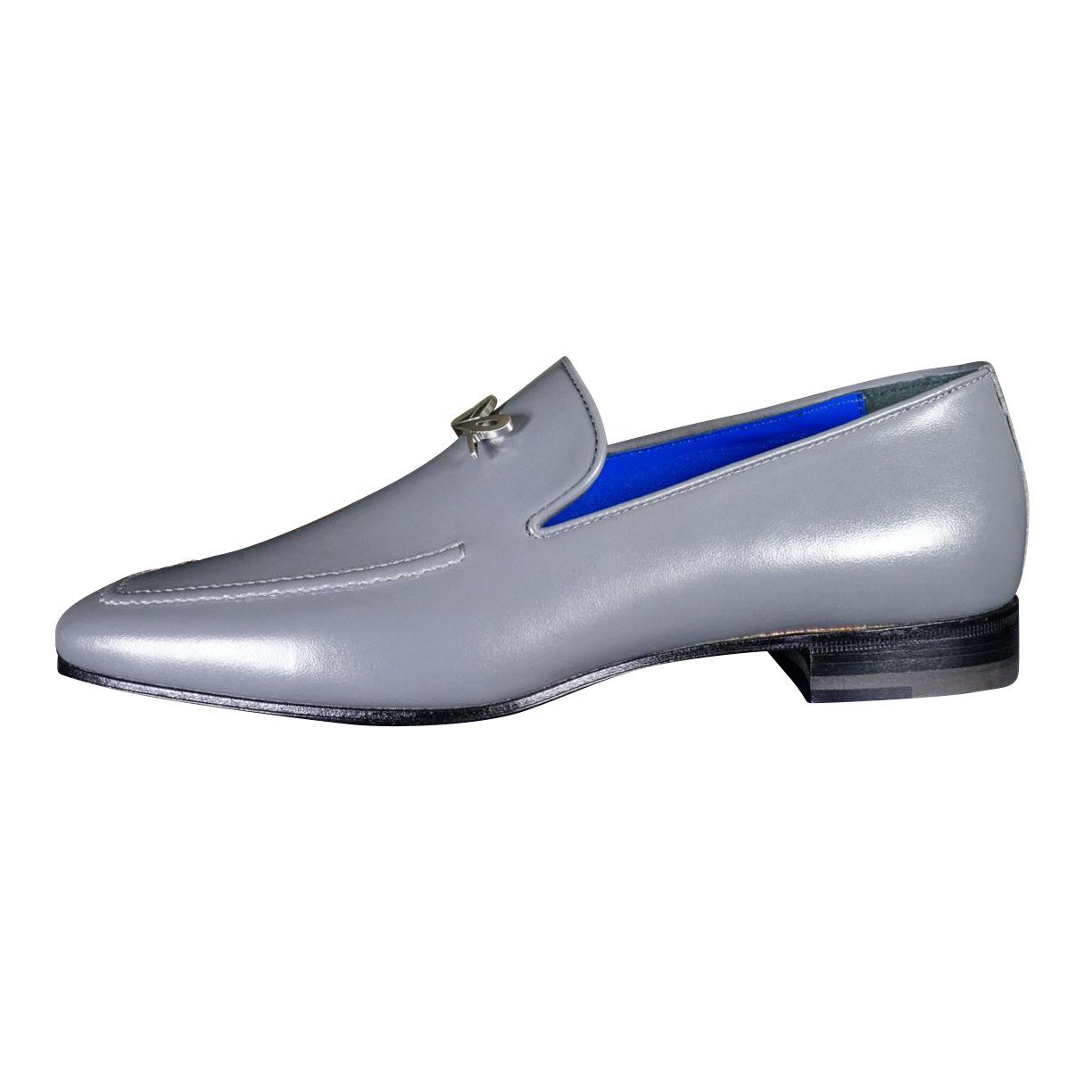 Grafite With Silver Hardware Leather Loafers-4