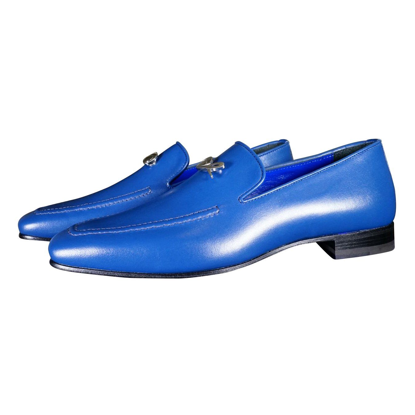 Cobalt With Silver Hardware Leather Loafer-4