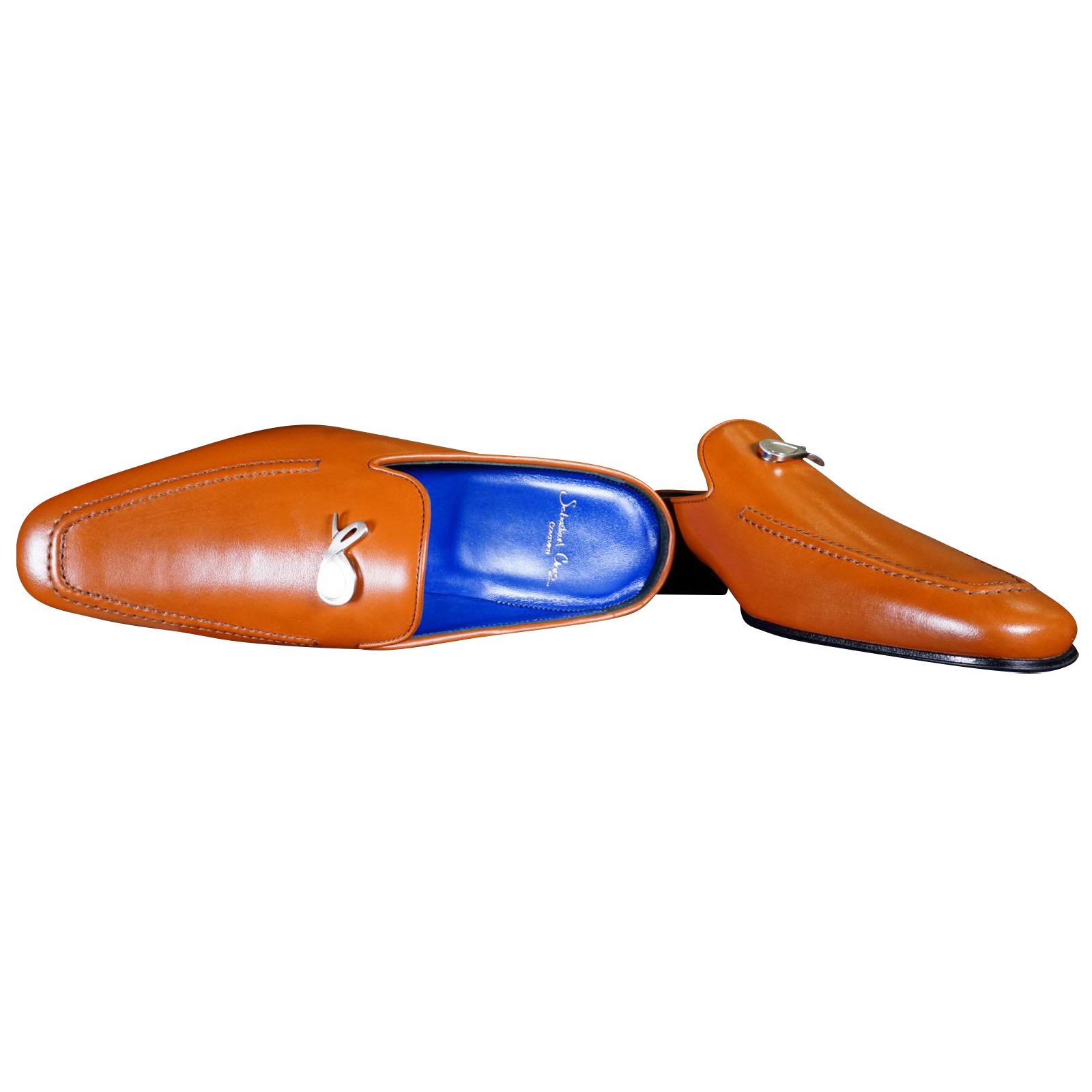 Caramello With Silver Hardware Leather Slippers-4