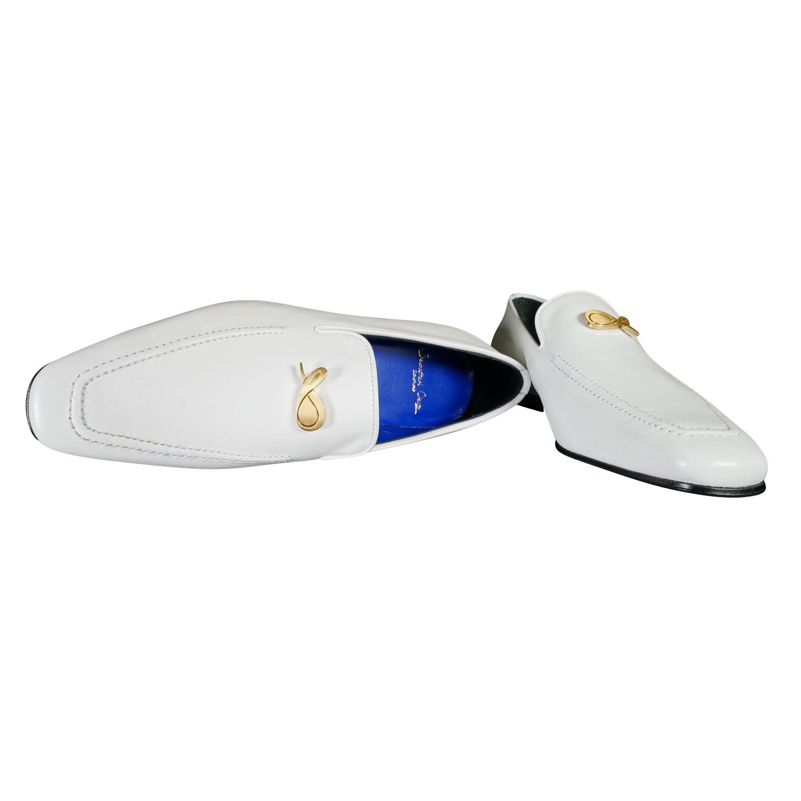 Bianco With Yellow Gold Hardware Leather Loafers-4