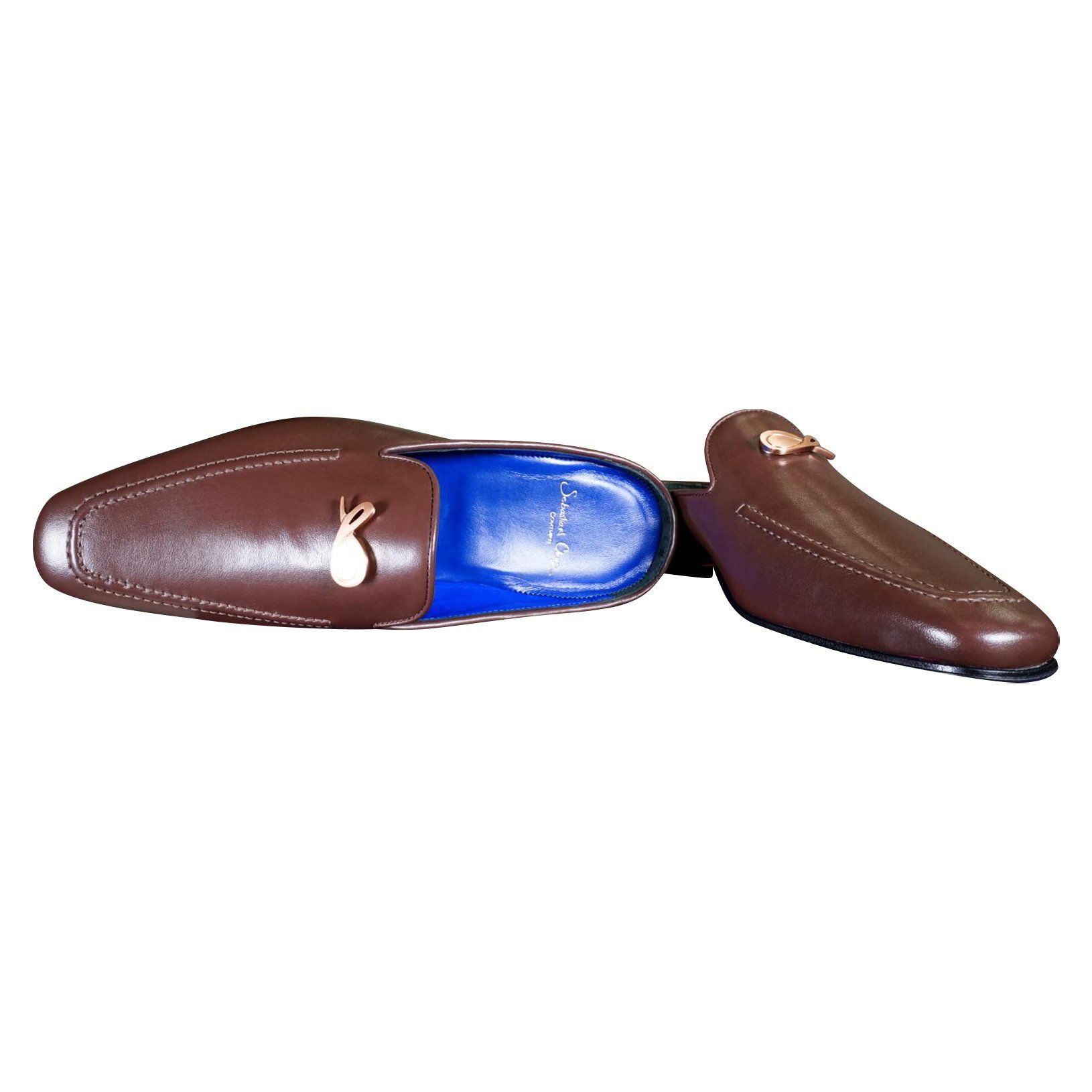 Cacao With Rose Gold Hardware Leather Slipper-4