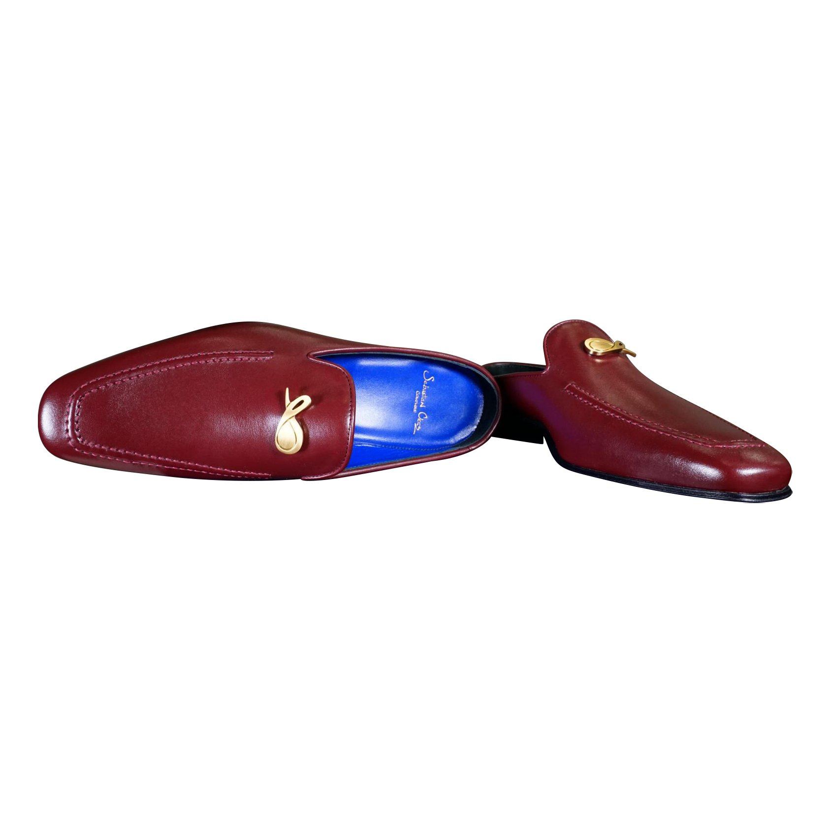 Bordo With Yellow Gold Hardware Leather Slippers-5