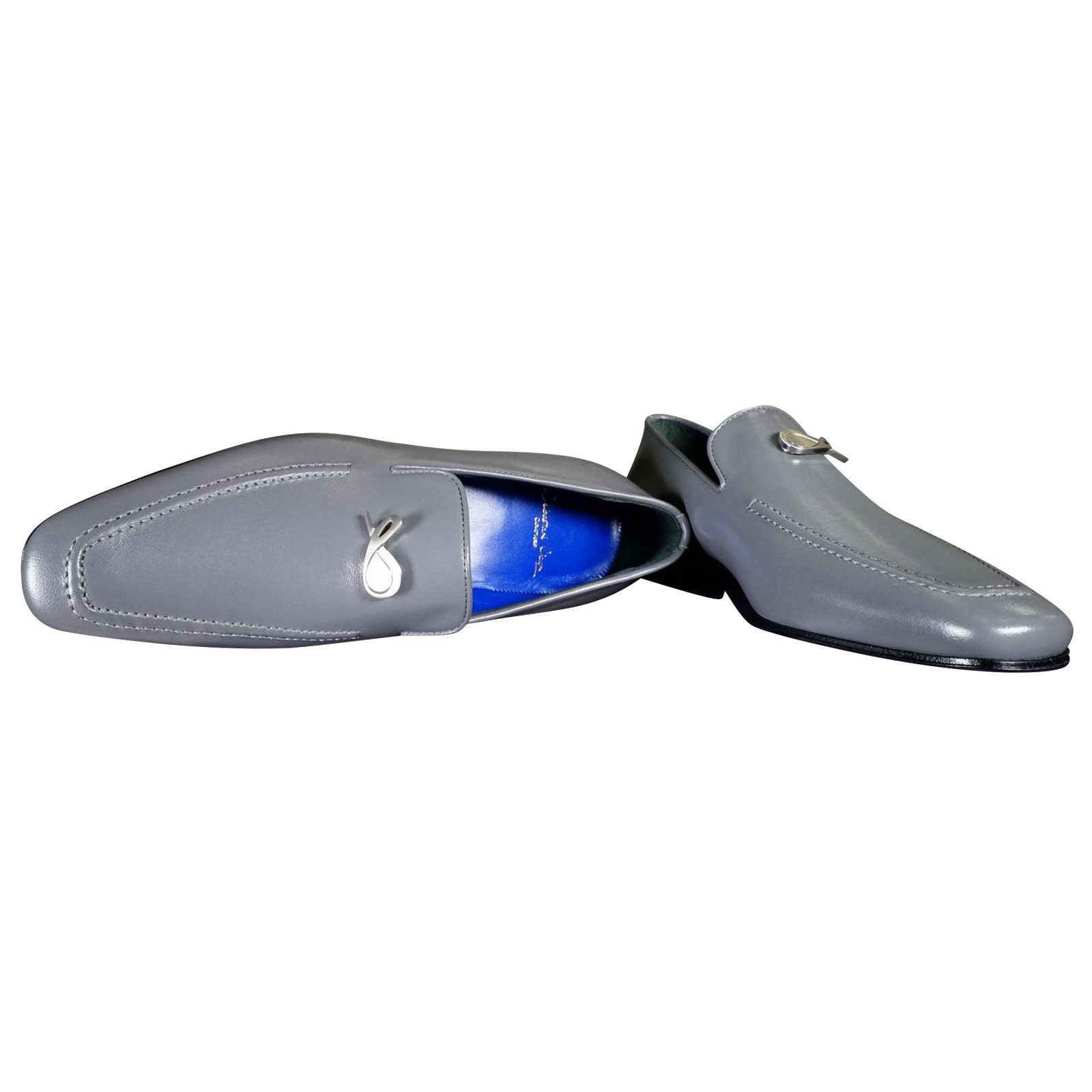 Grafite With Silver Hardware Leather Loafers-5