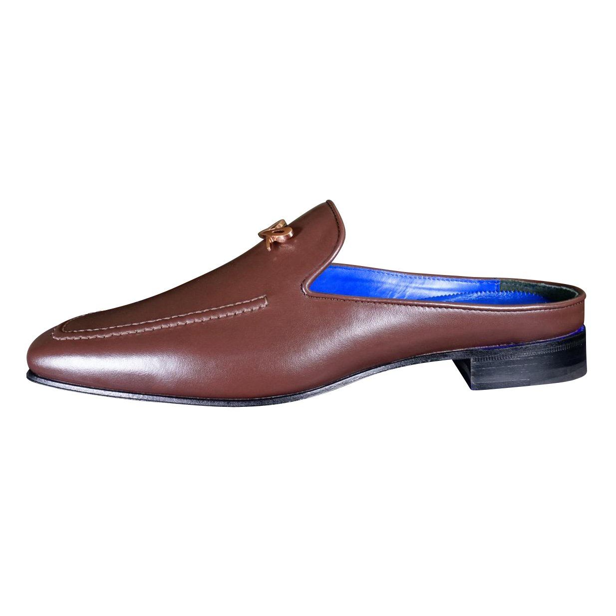 Cacao With Rose Gold Hardware Leather Slipper-5