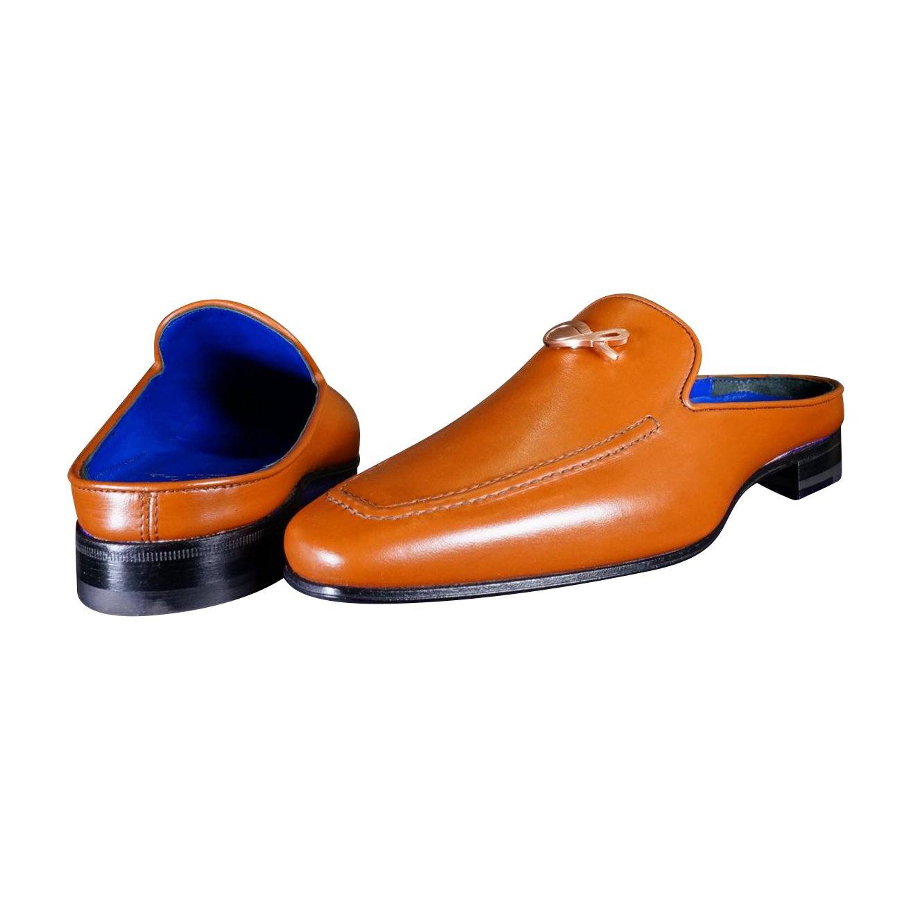 Caramello With Rose Gold Hardware Leather Slippers-5