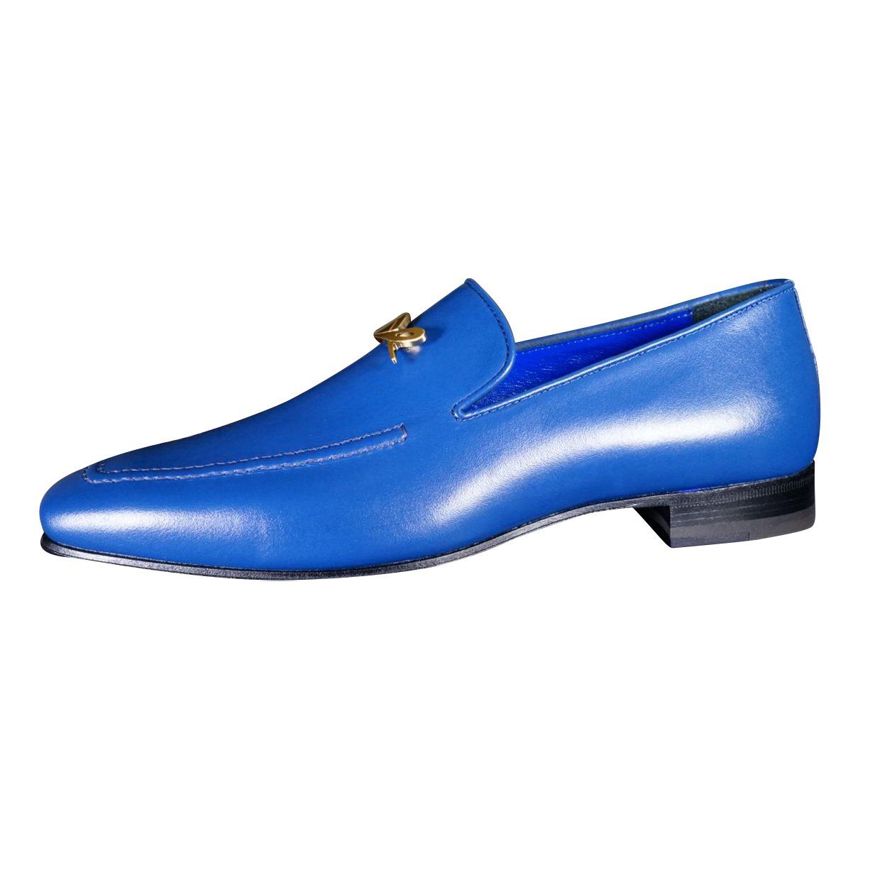 Cobalt With Yellow Gold Hardware Leather Loafer-4
