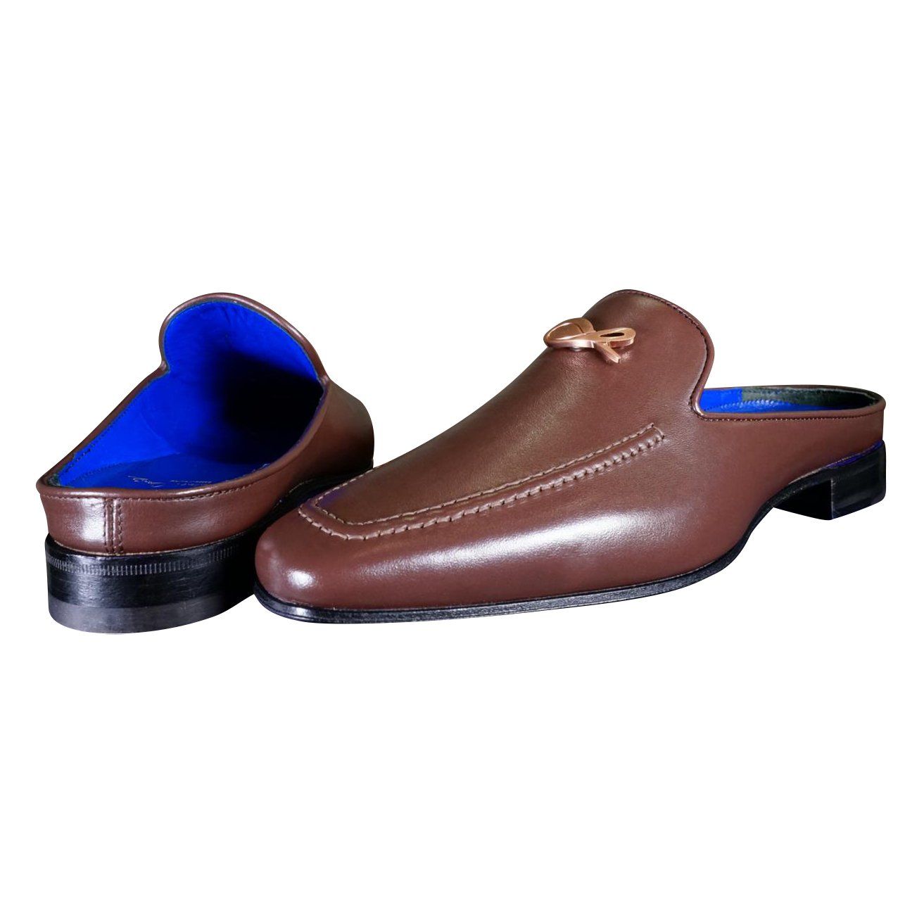 Cacao With Rose Gold Hardware Leather Slipper-6
