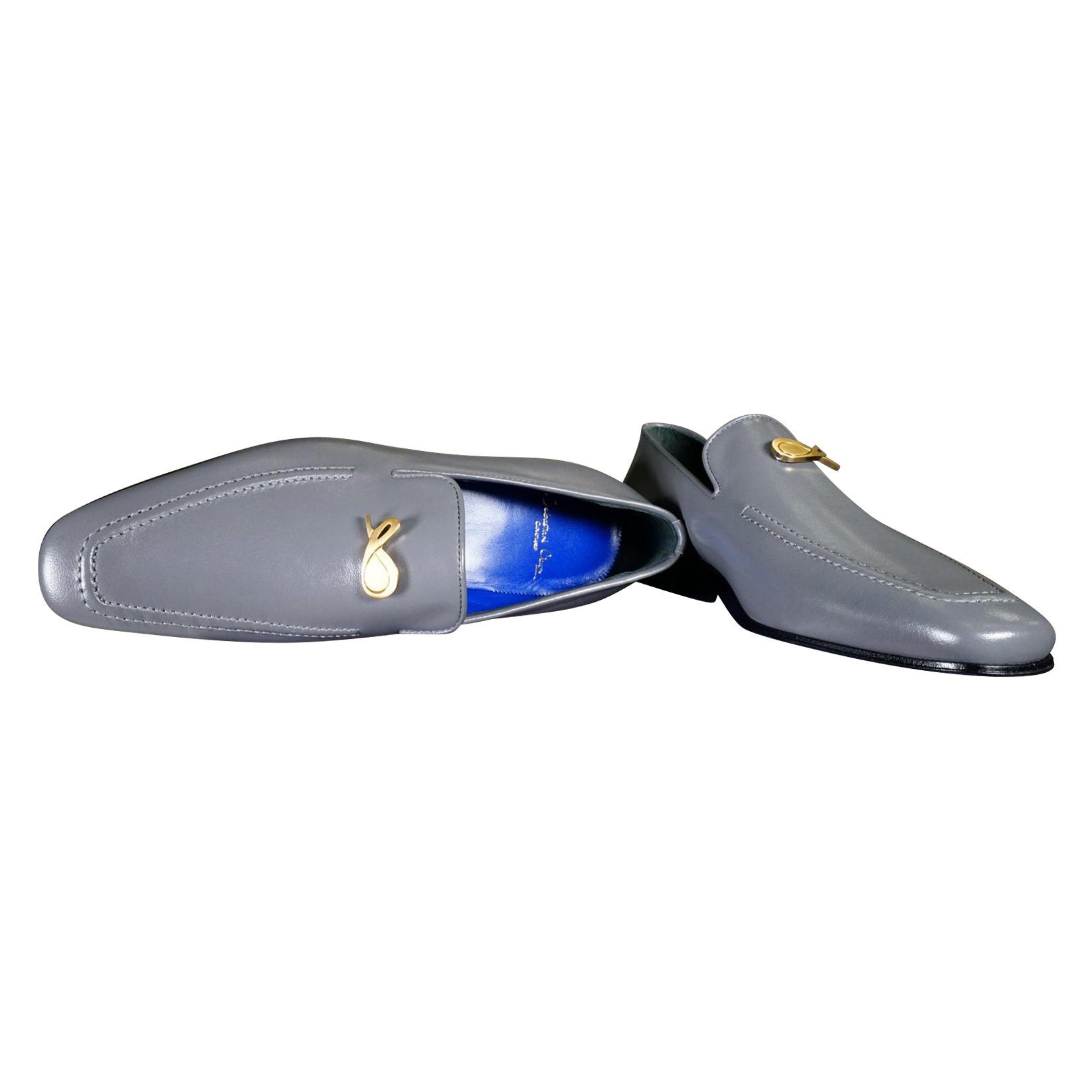 Grafite With Yellow Gold Hardware Leather Loafers-6