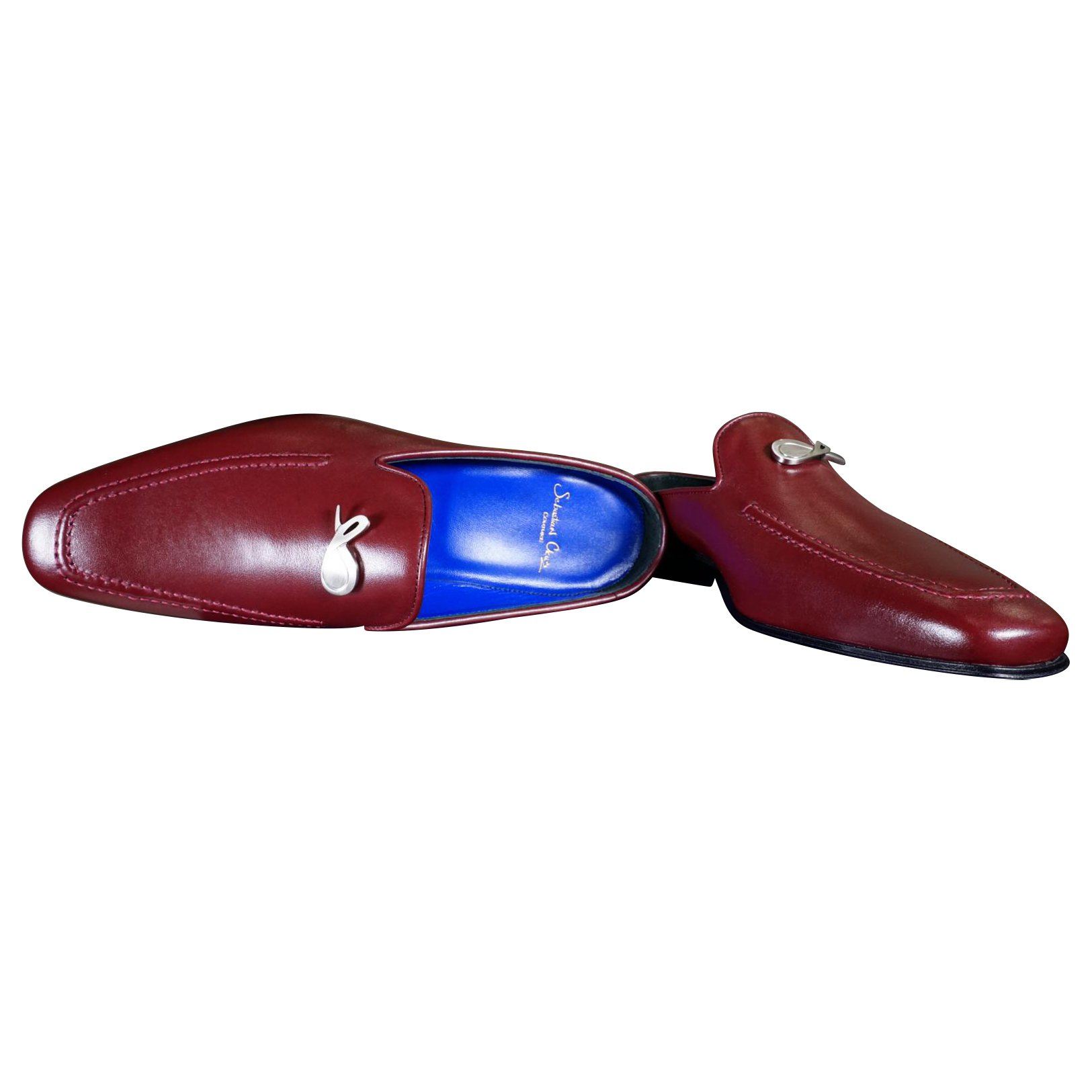 Bordo With Silver Hardware Leather Slippers-6