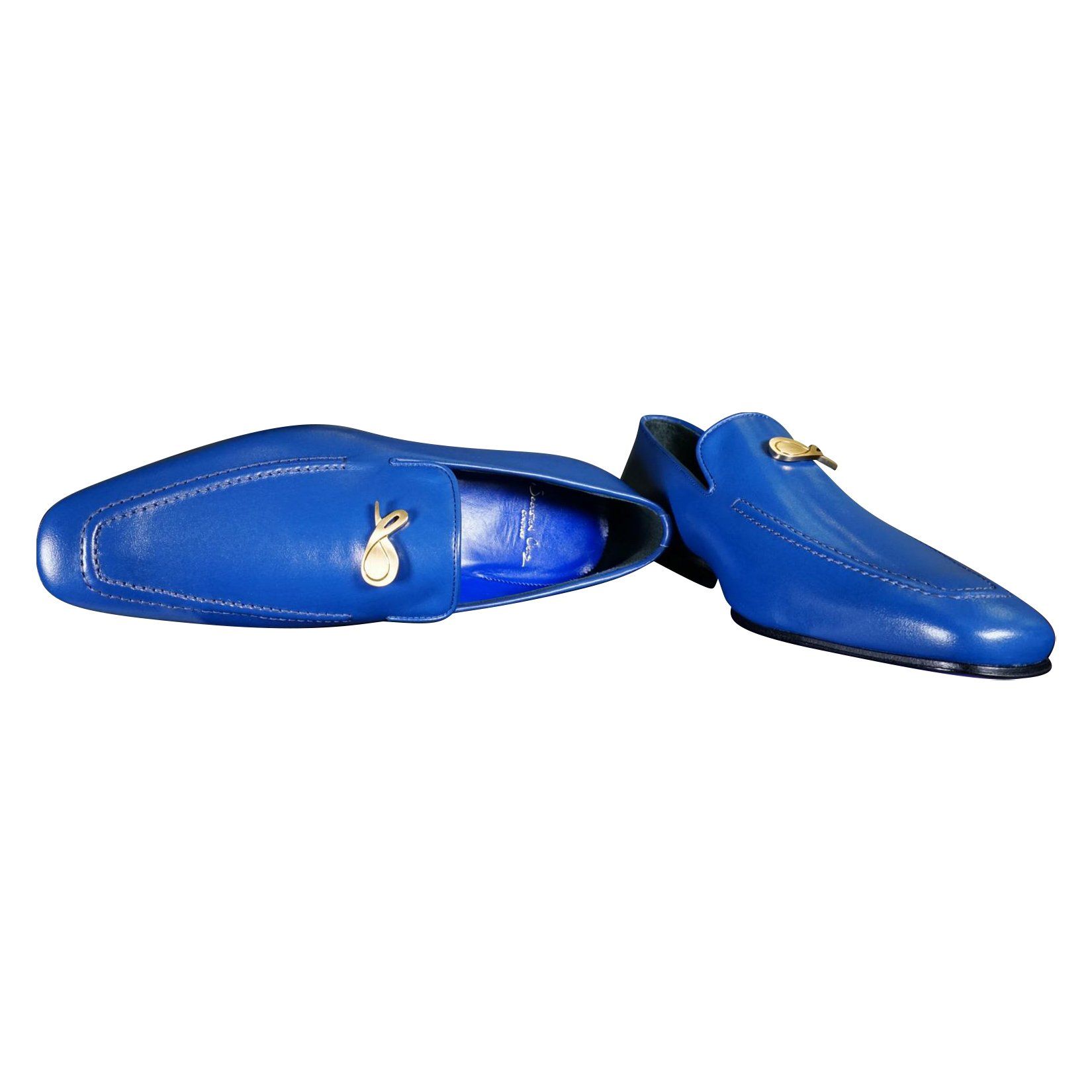 Cobalt With Yellow Gold Hardware Leather Loafer-5
