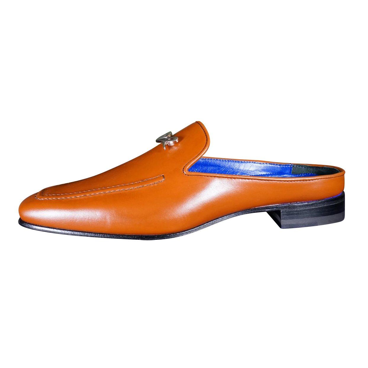 Caramello With Silver Hardware Leather Slippers-5