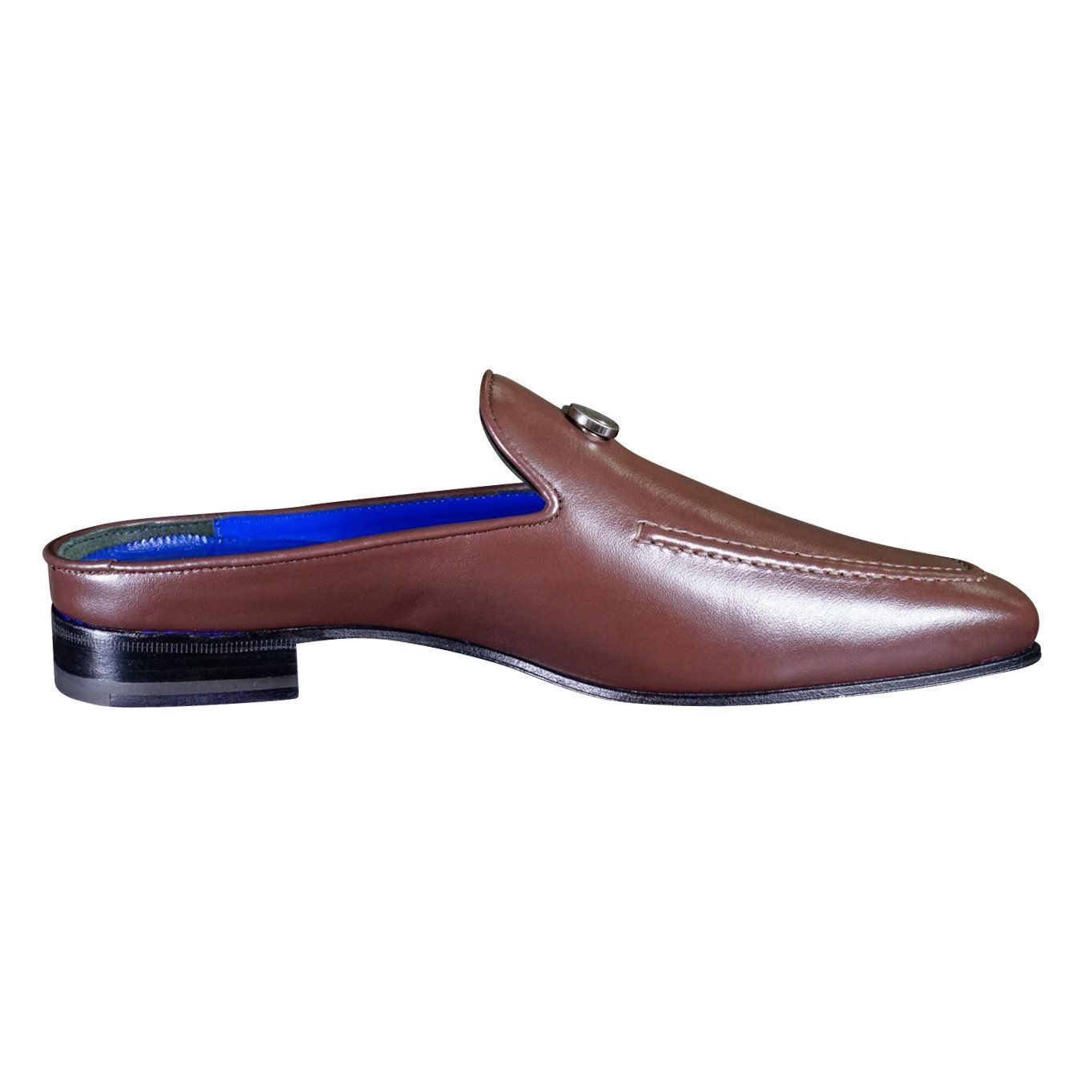 Cacao With Silver Hardware Leather Slipper-5