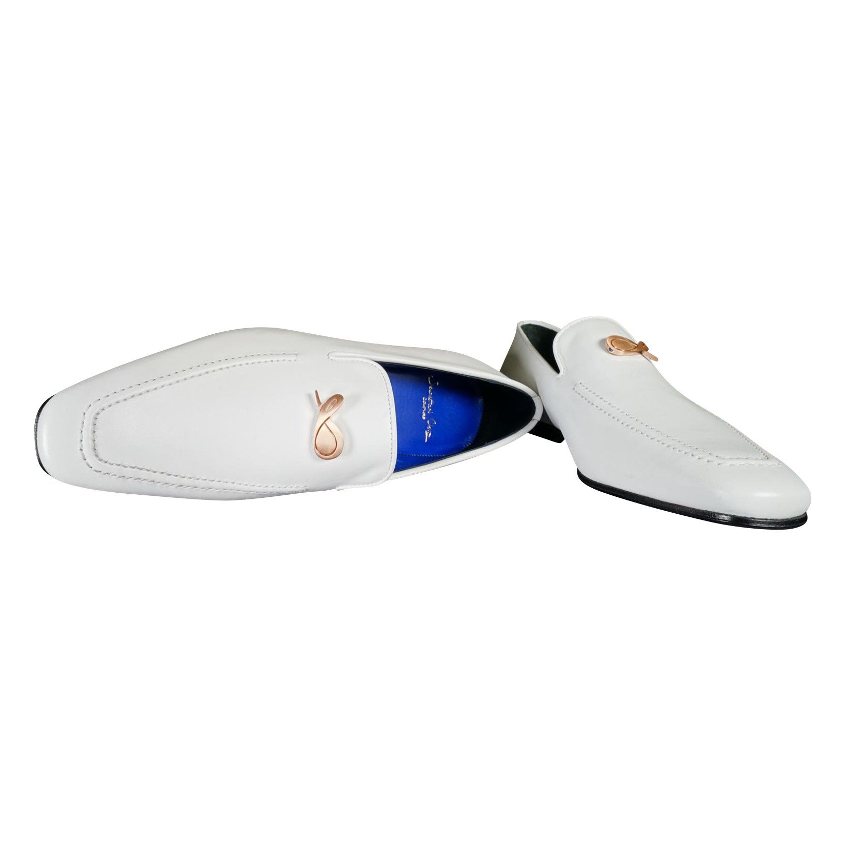 Bianco With Rose Gold Hardware Leather Loafers-4