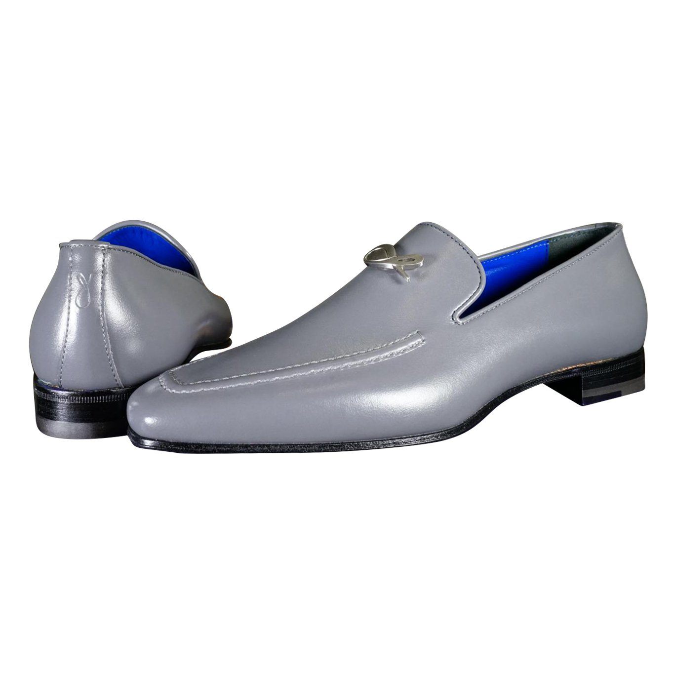 Grafite With Silver Hardware Leather Loafers-6
