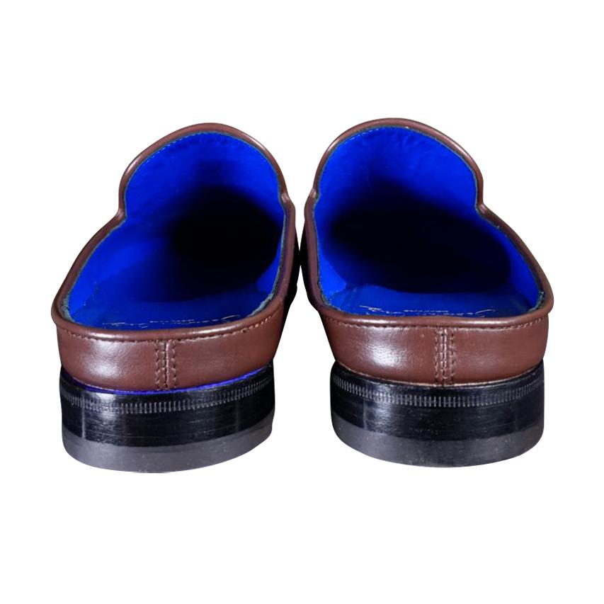 Cacao With Yellow Gold Hardware Leather Slipper-8