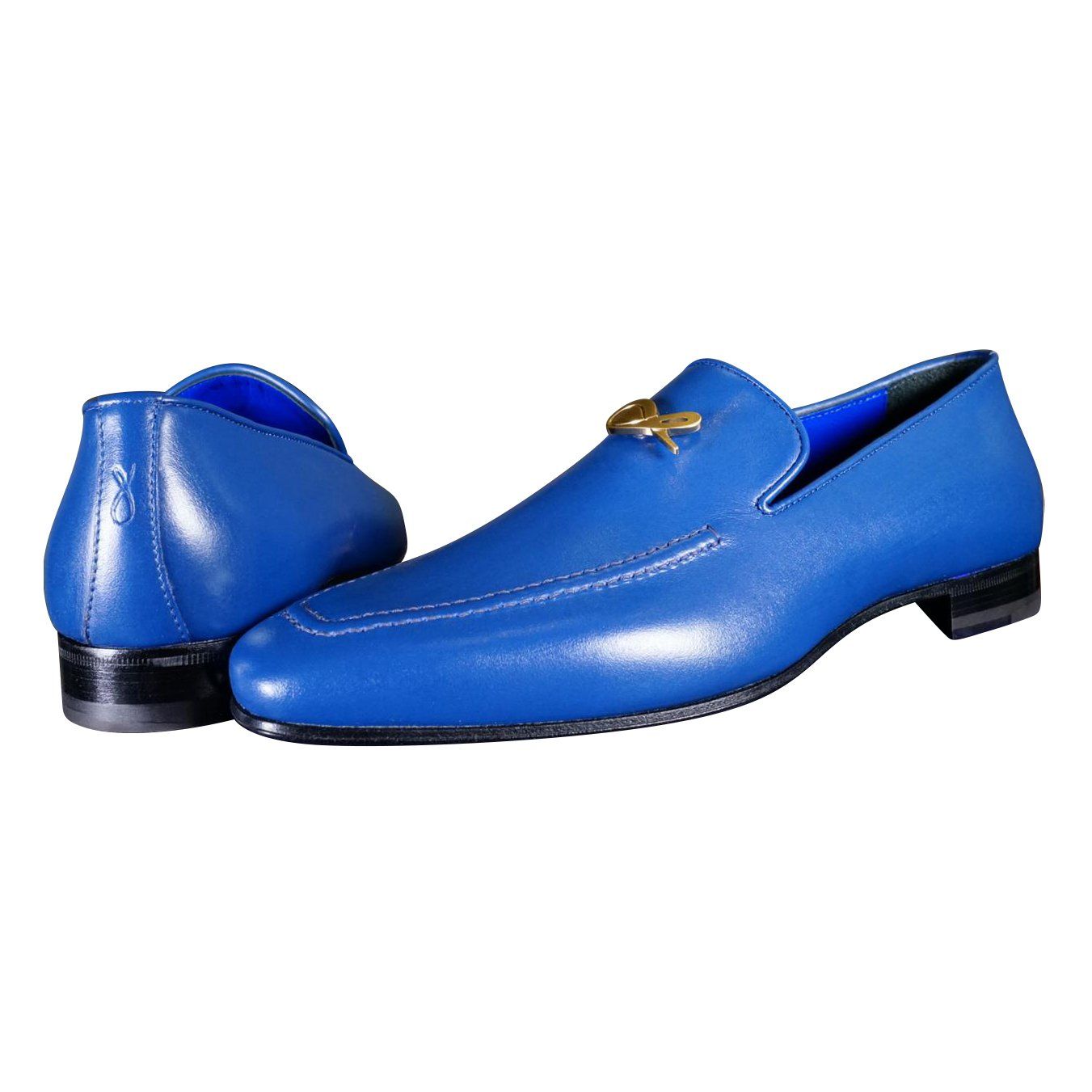 Cobalt With Yellow Gold Hardware Leather Loafer-6