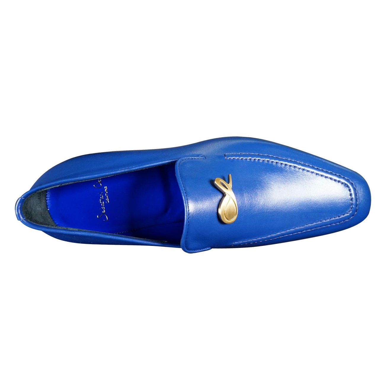 Cobalt With Yellow Gold Hardware Leather Loafer-7