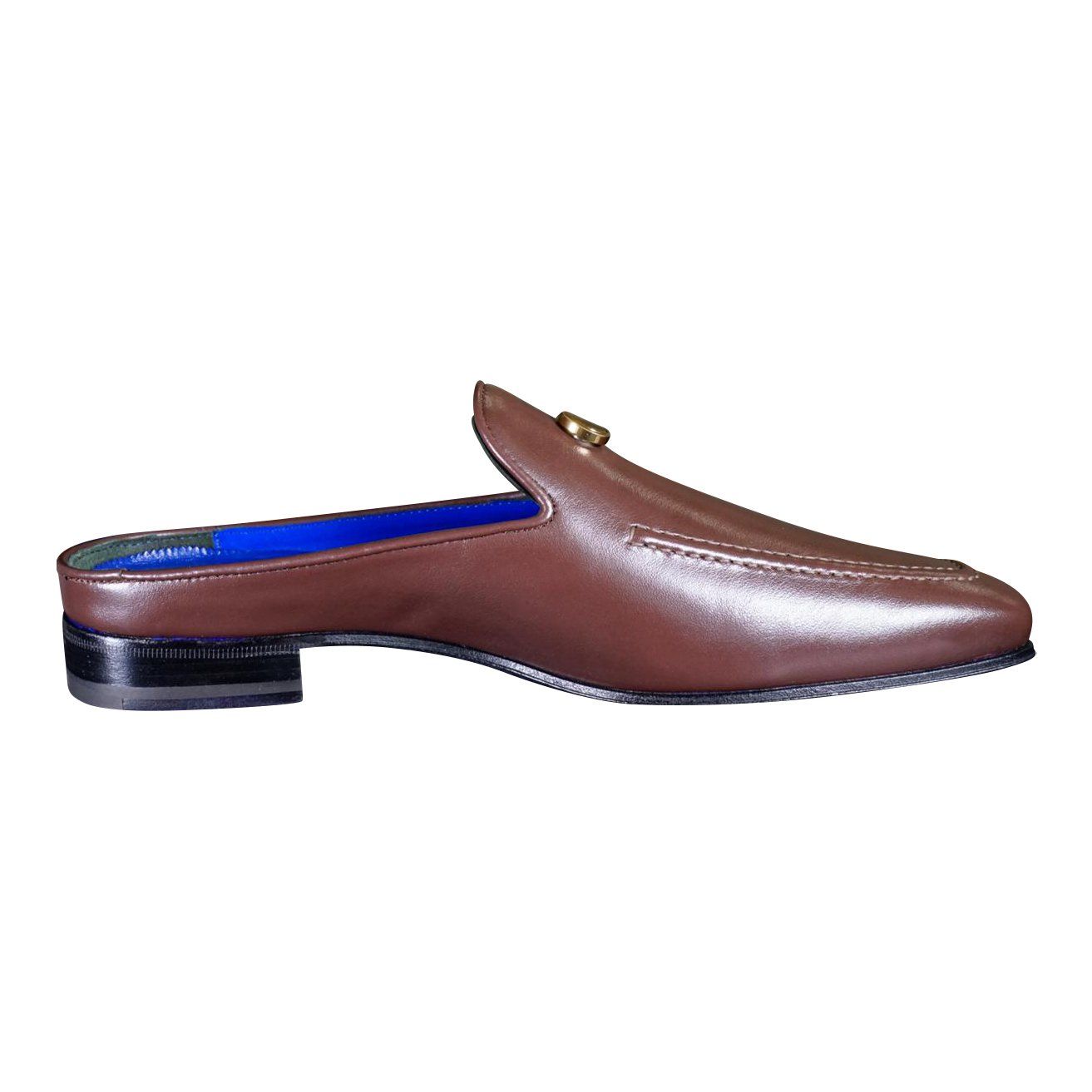 Cacao With Yellow Gold Hardware Leather Slipper-5