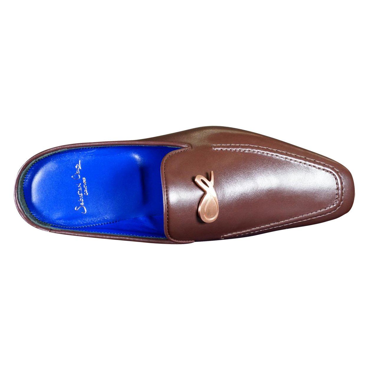 Cacao With Rose Gold Hardware Leather Slipper-8