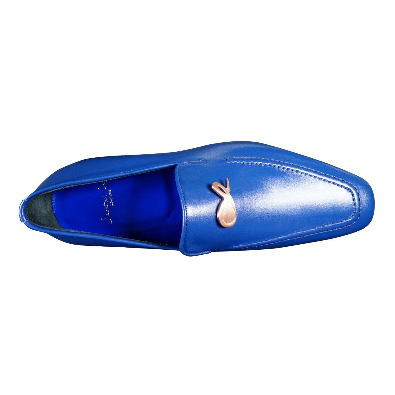 Cobalt With Rose Gold Hardware Leather Loafer-4