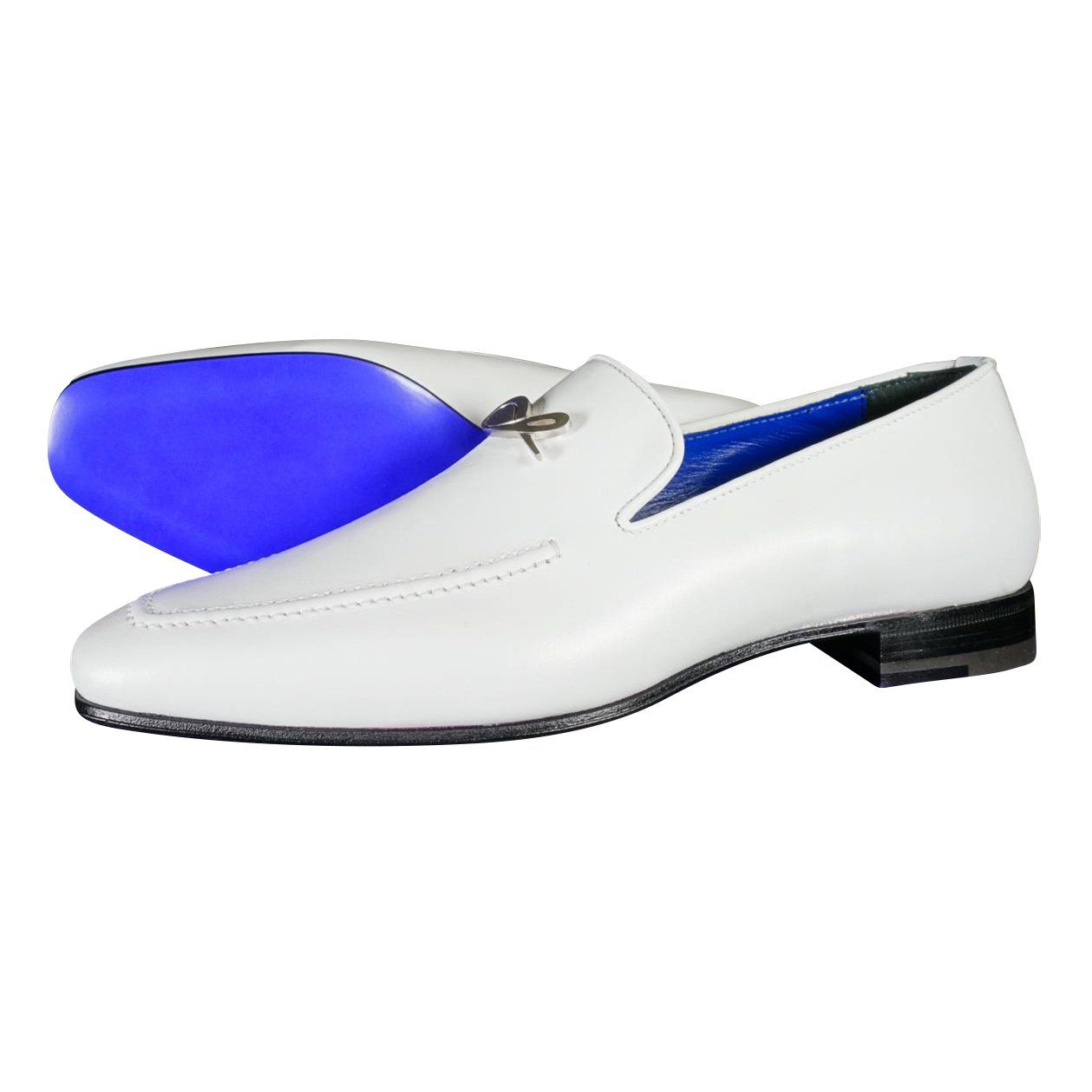 Bianco With Silver Hardware Leather Loafers @ The Vault