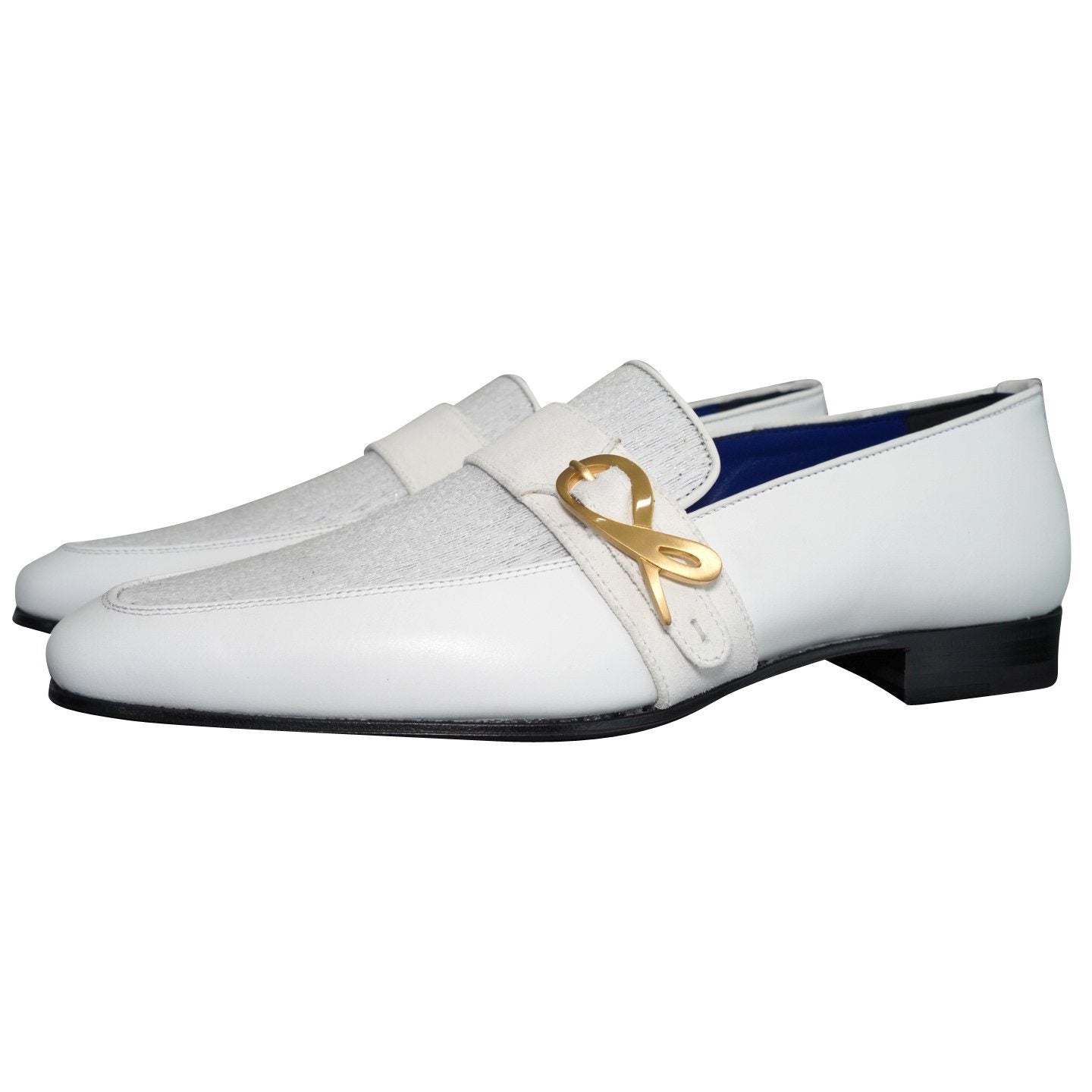 White Diamante Leather Monk Yellow Gold Loafers @ The Vault-3
