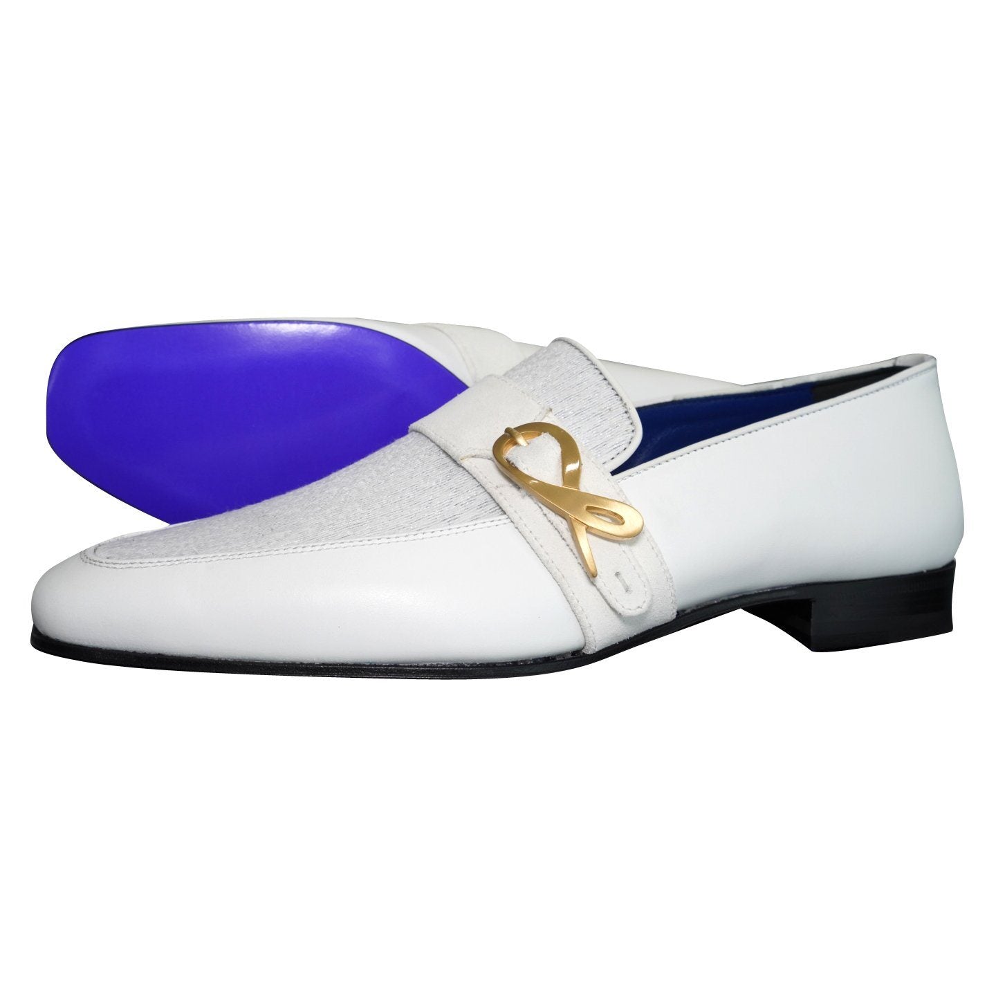 White Diamante Leather Monk Yellow Gold Loafers @ The Vault