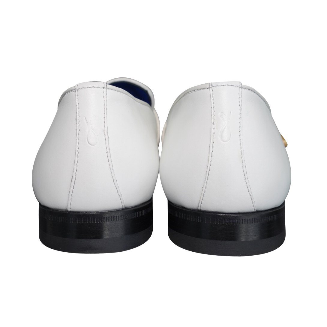 White Diamante Leather Monk Yellow Gold Loafers @ The Vault-8
