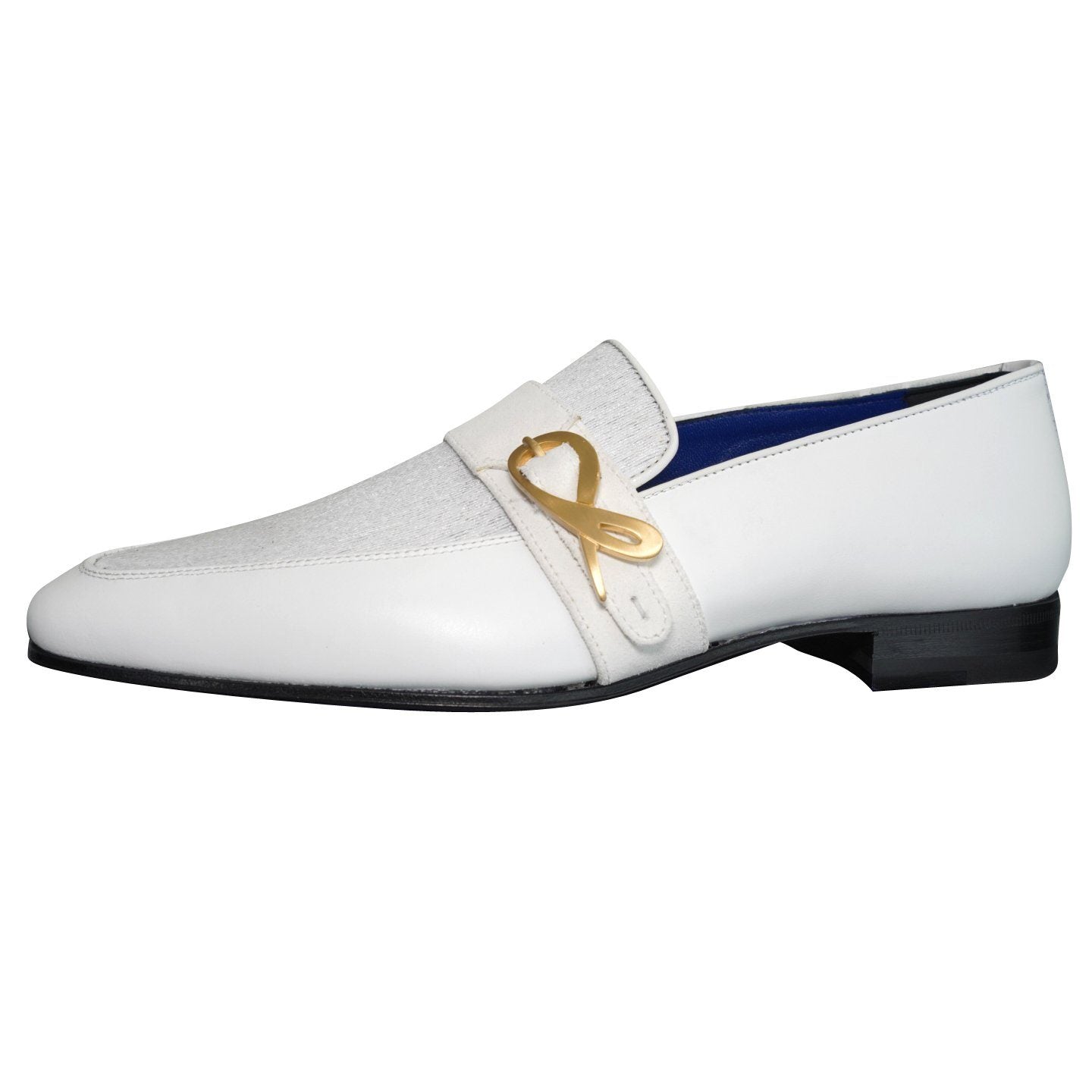 White Diamante Leather Monk Loafers-5