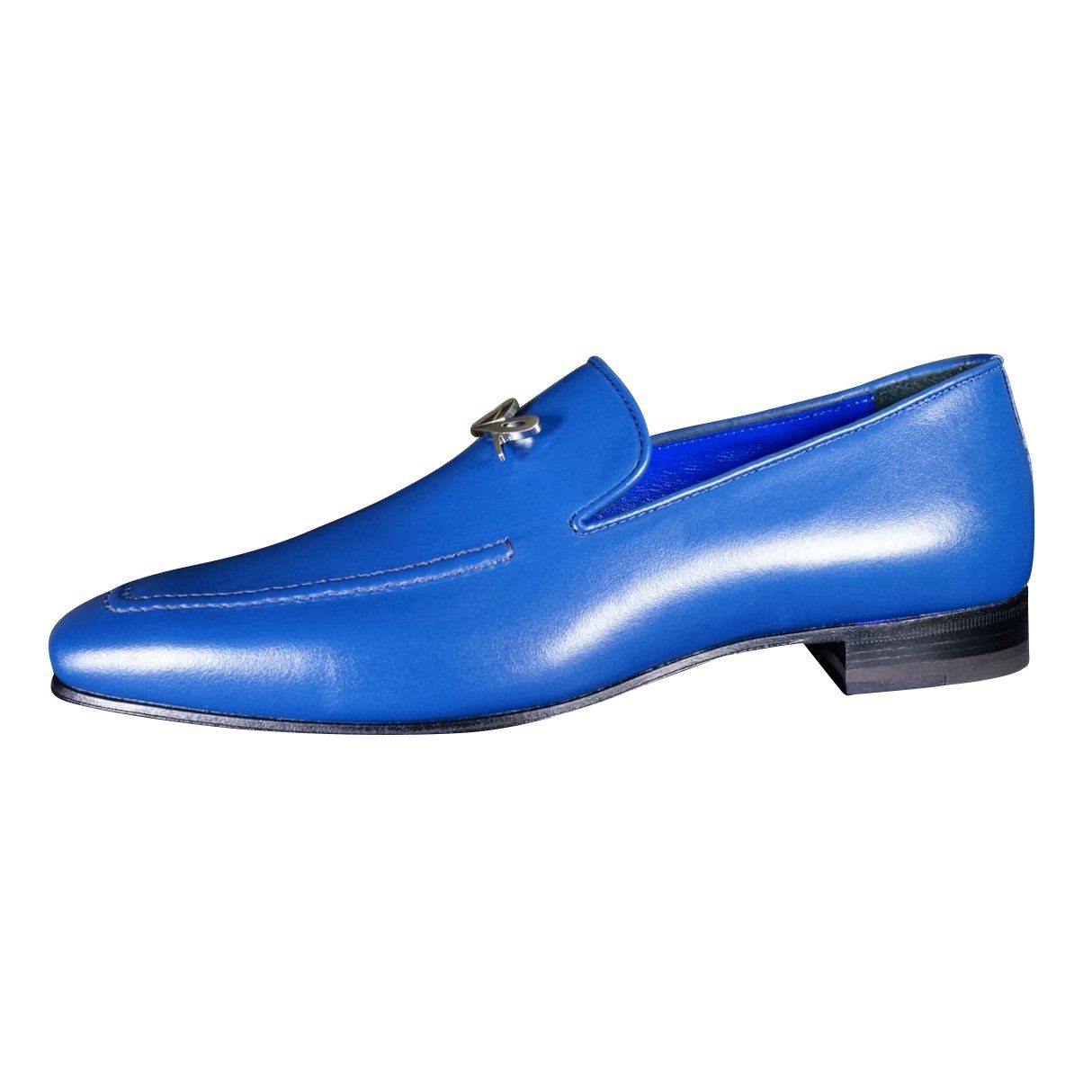 Cobalt With Silver Hardware Leather Loafer-6