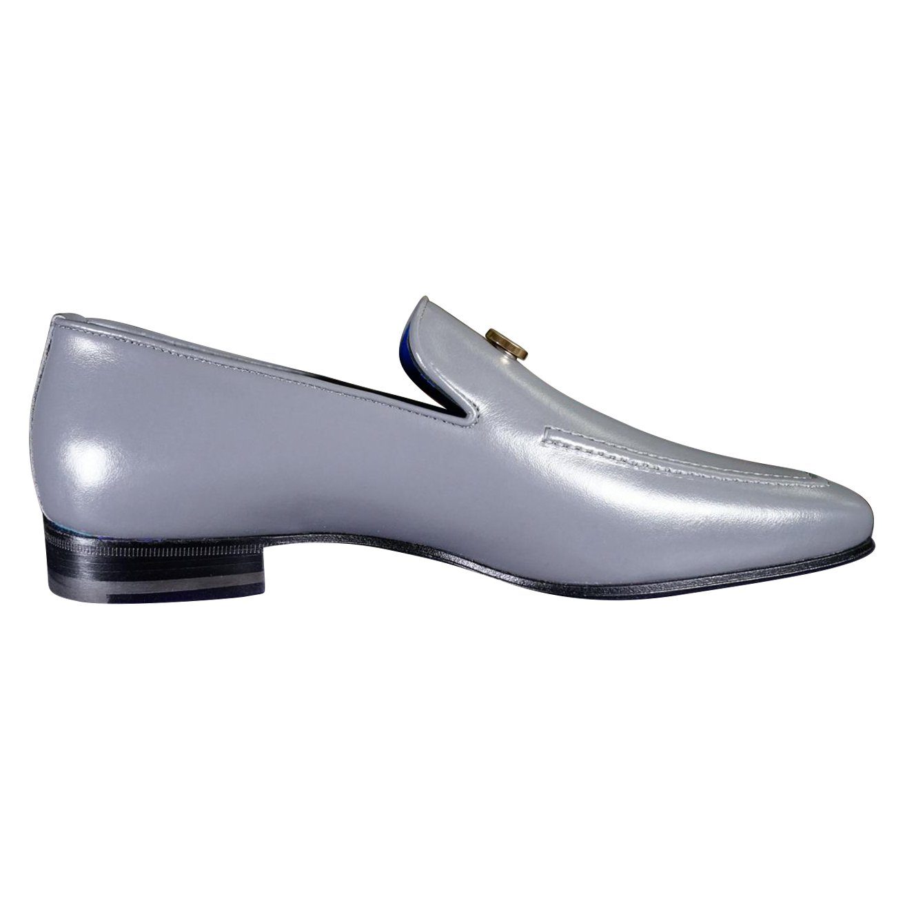 Grafite With Silver Hardware Leather Loafers-7