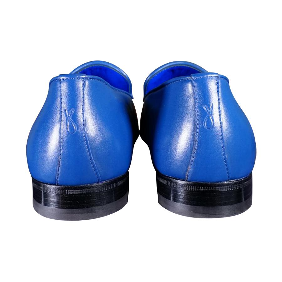 Cobalt With Yellow Gold Hardware Leather Loafer-8