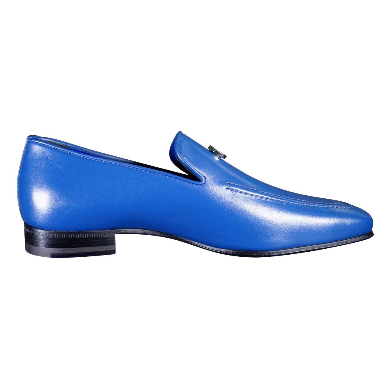 Cobalt With Silver Hardware Leather Loafer-8