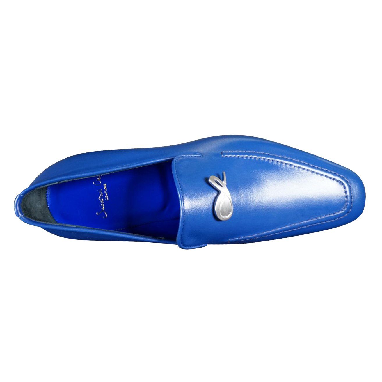 Cobalt With Silver Hardware Leather Loafer-9