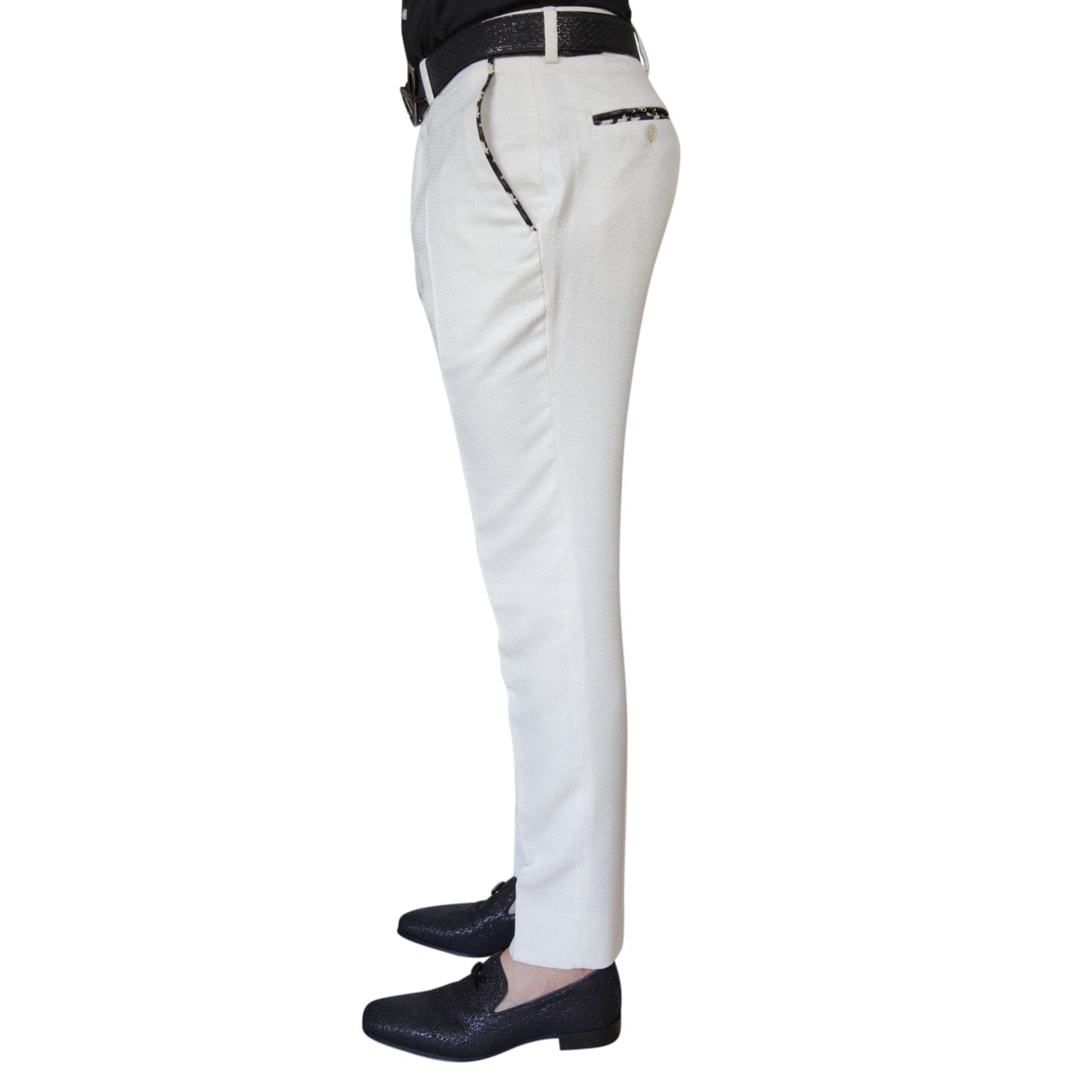 Latte Lino Houndstooth Trousers-4