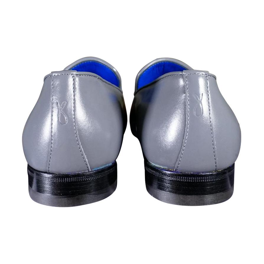 Grafite With Silver Hardware Leather Loafers-9