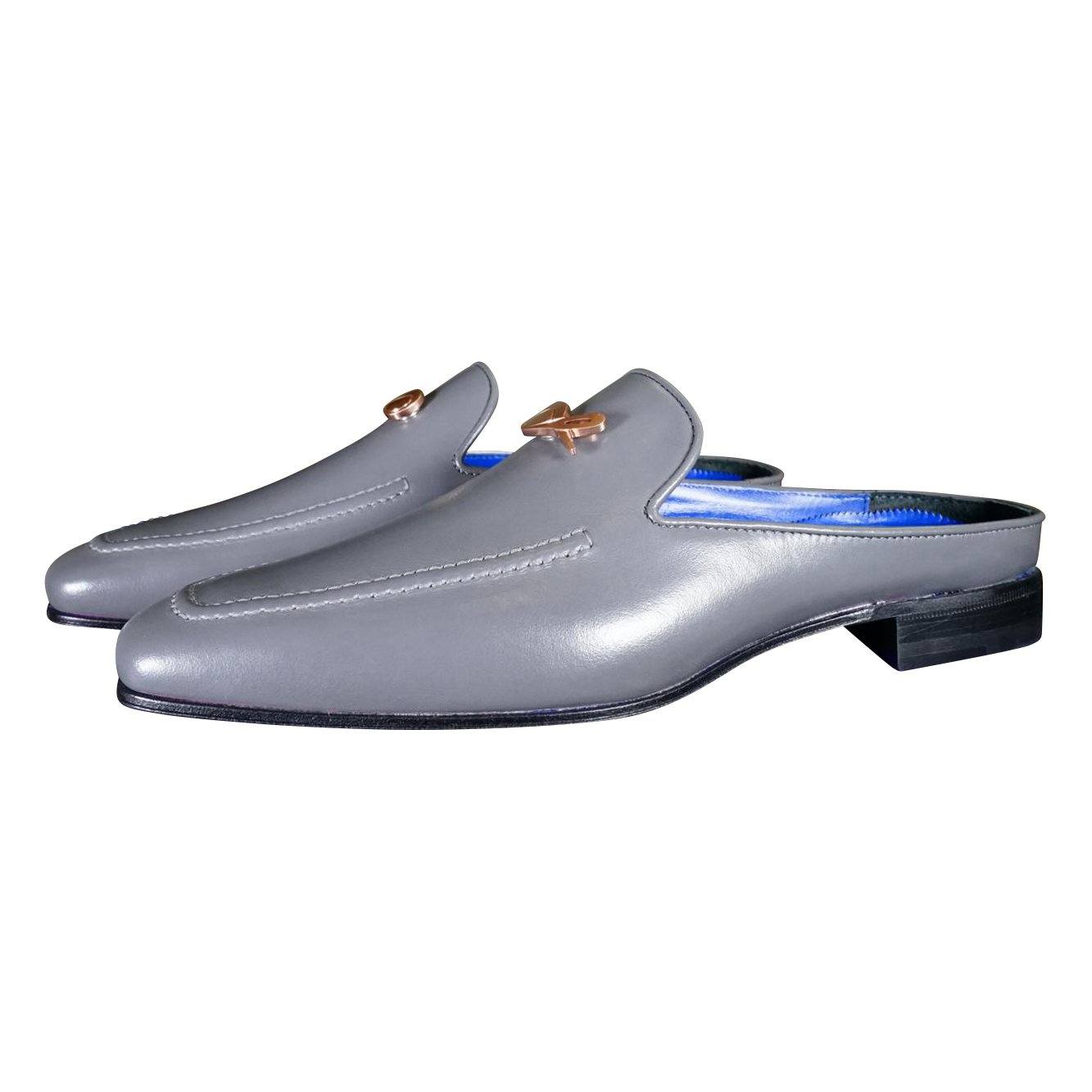 Grafite With Rose Gold Hardware Leather Slippers-3