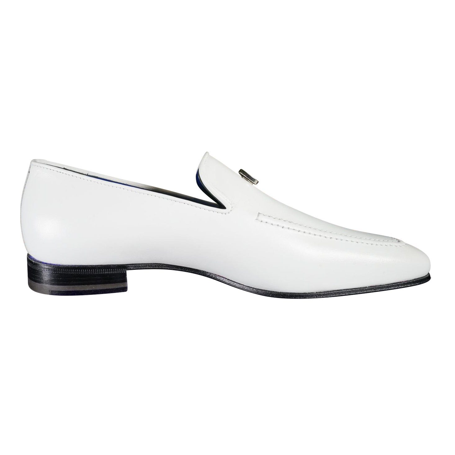 Bianco With Silver Hardware Leather Loafers-8