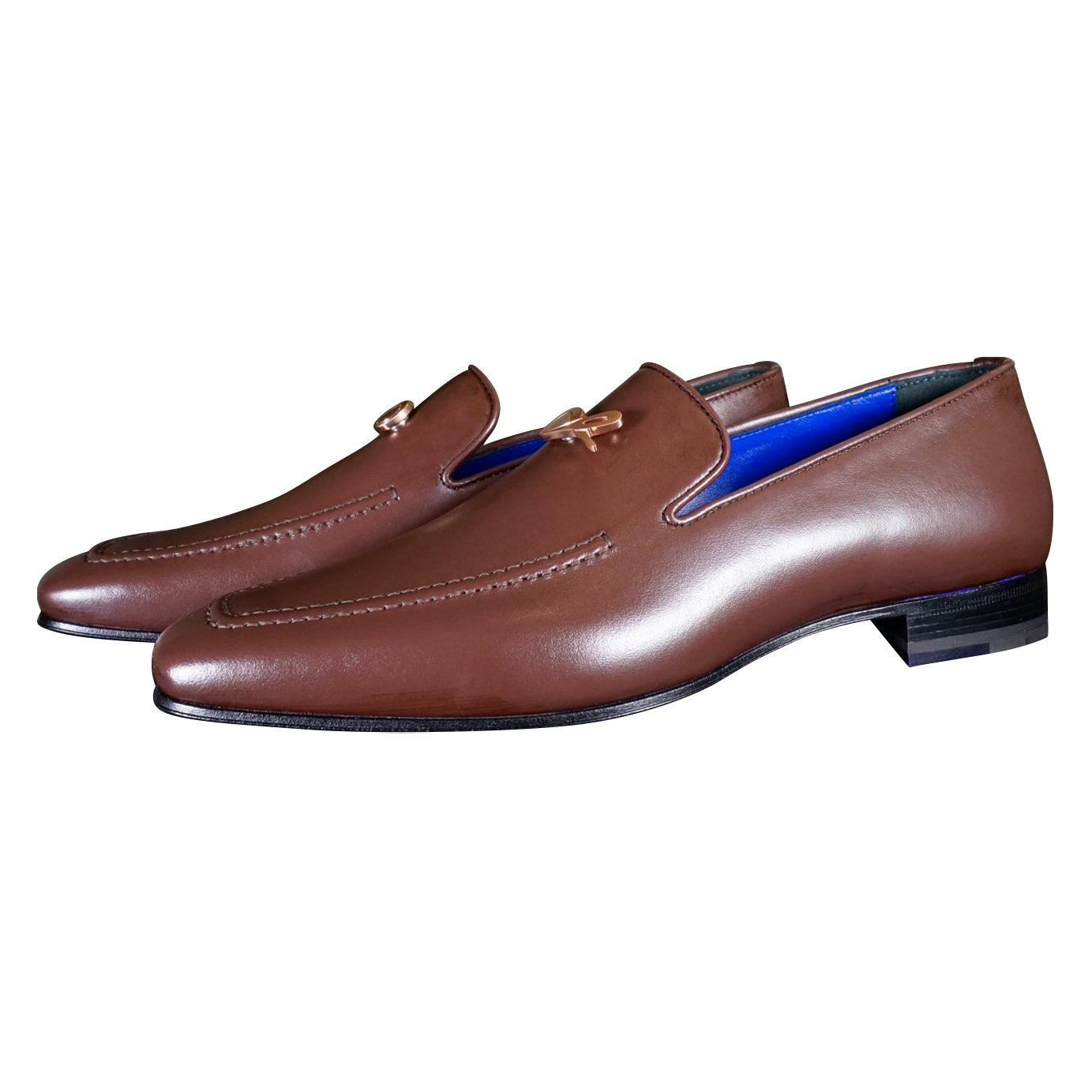 Cacao With Rose Gold Hardware Leather Loafers-3
