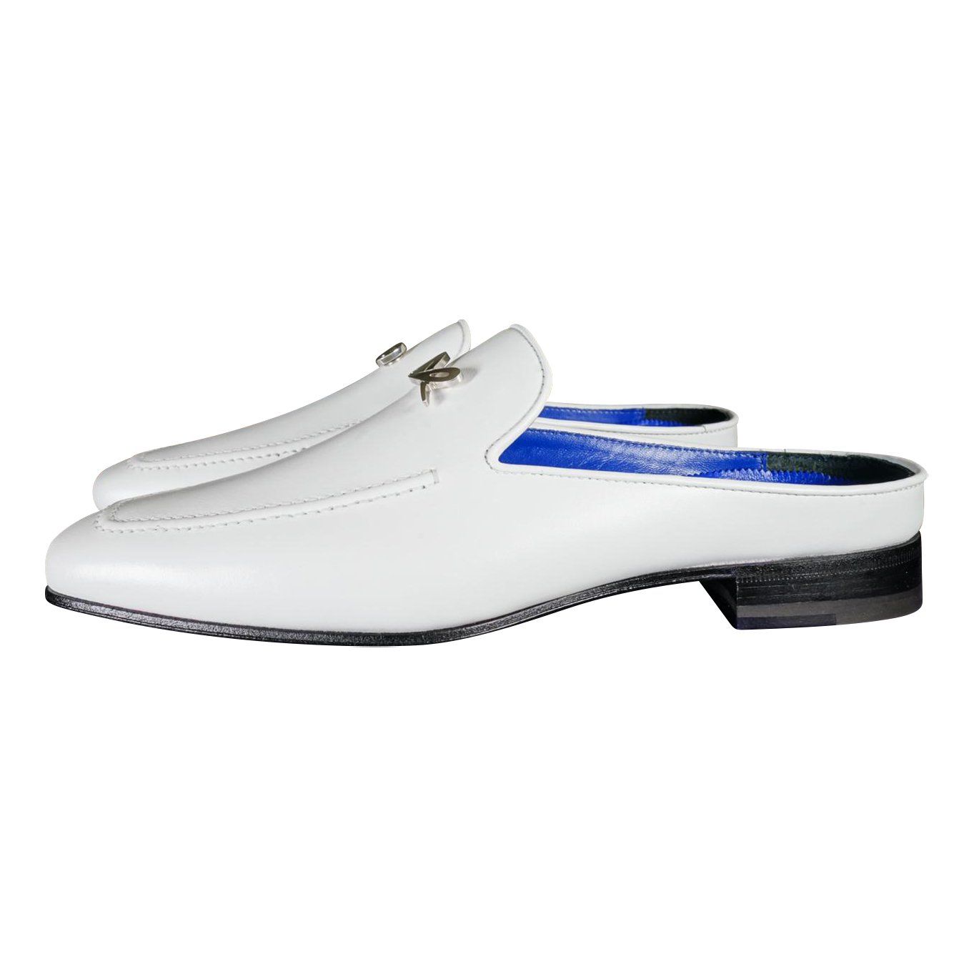 Bianco With Silver Hardware Leather Slippers-4