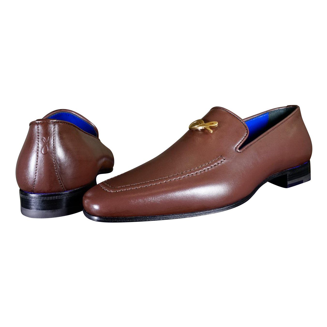 Cacao With Yellow Gold Hardware Leather Loafers-3