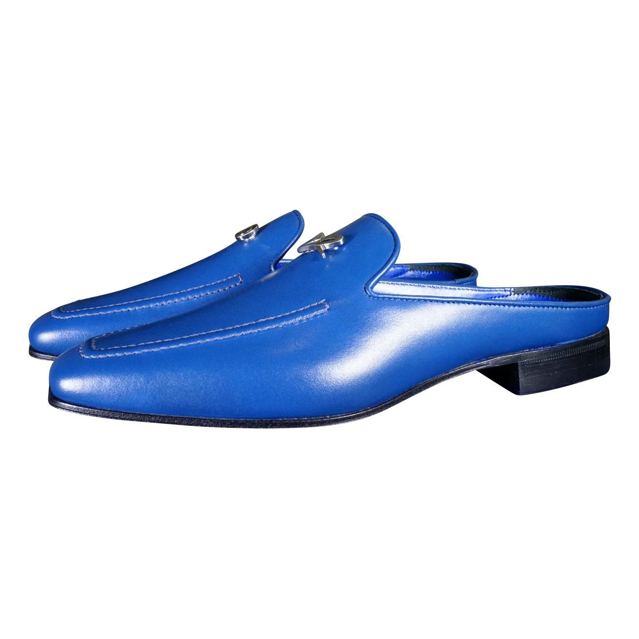 Cobalt With Silver Hardware Leather Slipper-3